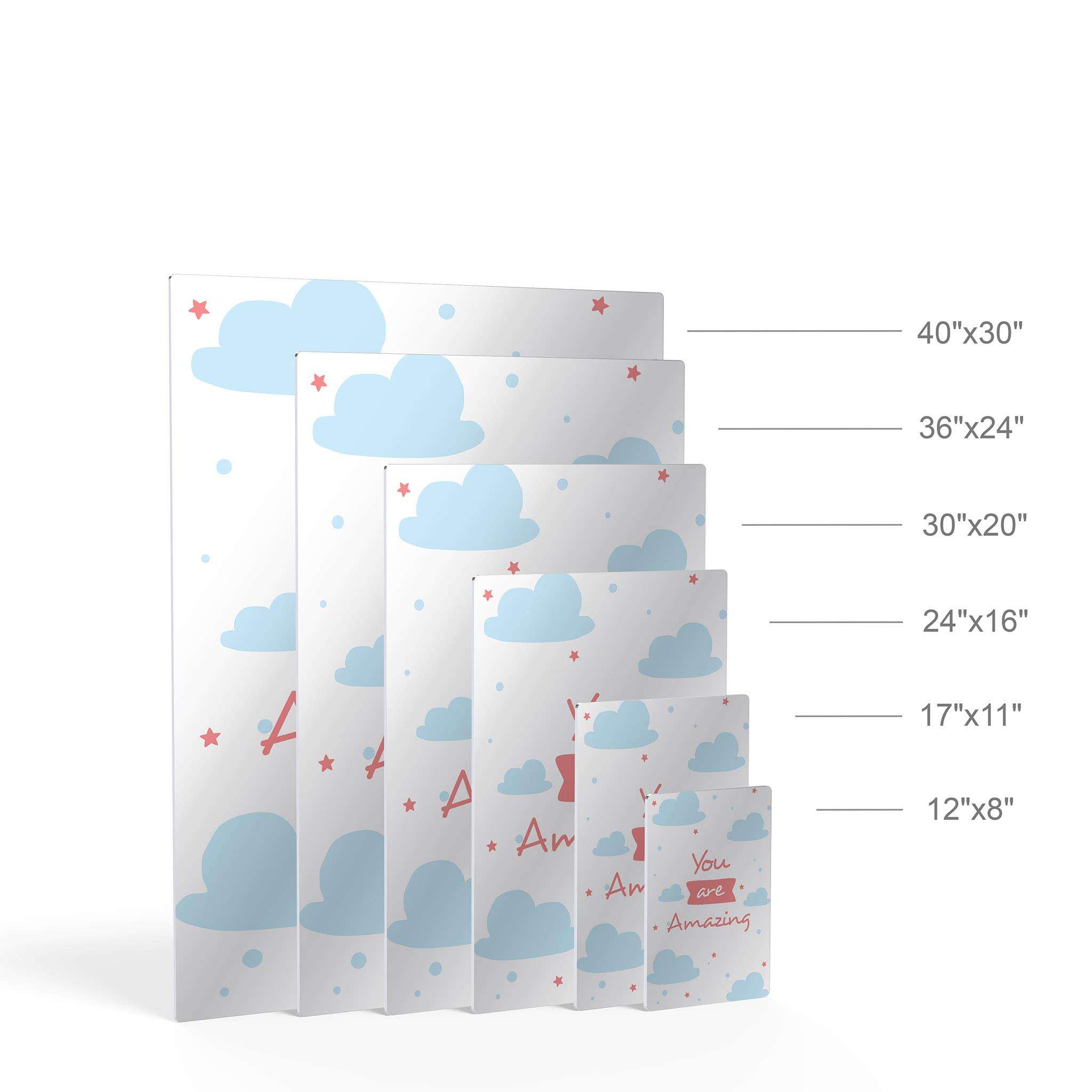 You Are Amazing Lettering Blue Clouds White Background Metal Print - 40x30 Inch Kids Room Decor, Nursery Wall Art, Baby Room Decor | Made in USA | Perfect for Bedrooms, Playrooms & Gift Ideas