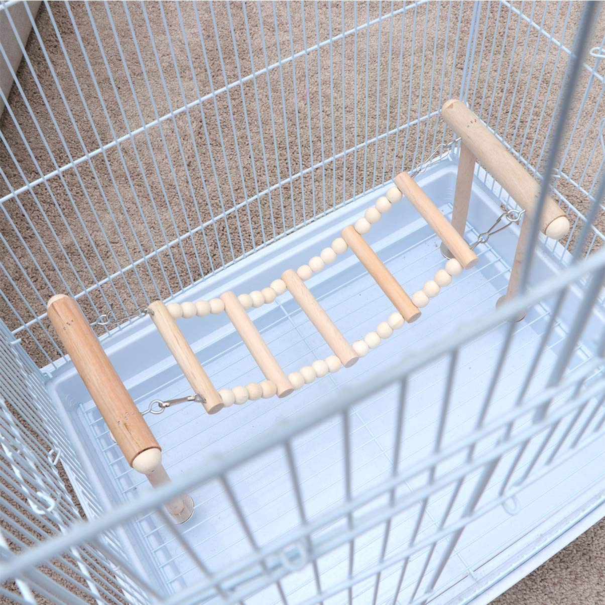 POPETPOP Wooden Bird Toys Set - Chewable Climbing Ladder, Swing & Standing Rack for Parrots, Budgies & Pet Birds | Durable Cage Accessories for Play & Exercise | Perfect for Small Birds' Mental Stimulation & Physical Activity