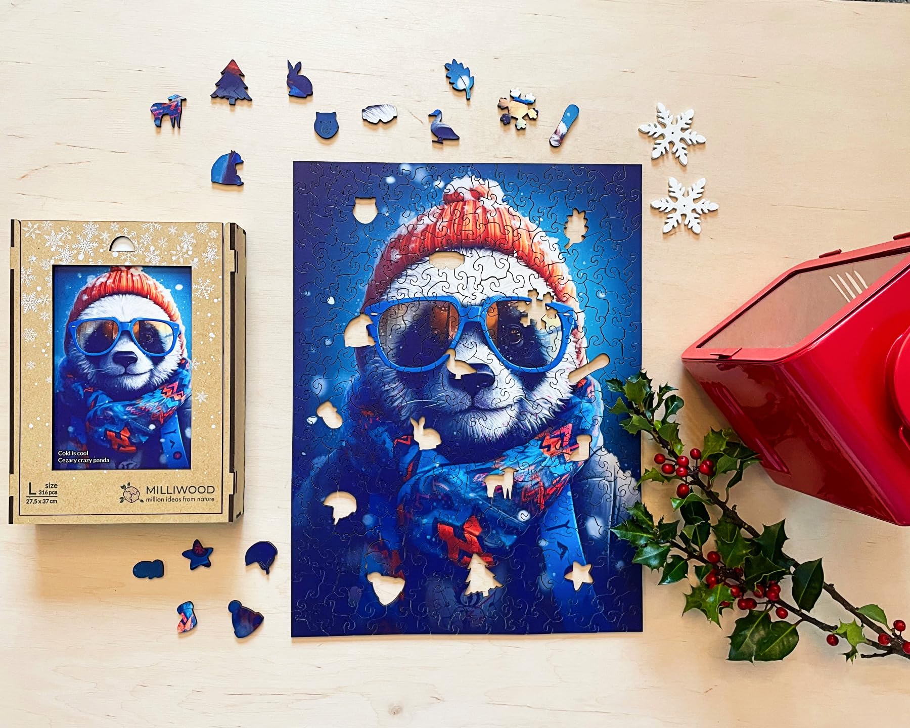 Milliwood 316-Piece Wooden Jigsaw Puzzle - Crazy Panda Animal Puzzle for Kids & Adults (10+ Years) - Brain Teaser & Educational Toy - 27.5x37cm - Perfect for Family Game Night & Classroom Activities