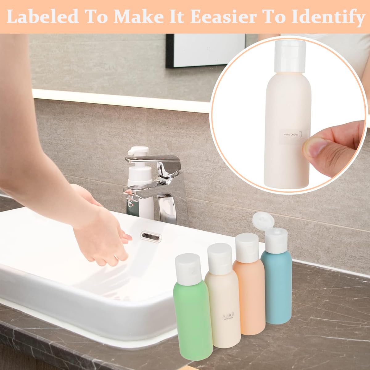 MAYCREATE® 4-Piece Travel Bottle Set - 60ml Leak-Proof Refillable Toiletry Containers with Lids - Perfect for Shampoo, Lotion, Cream, Gel & Hand Sanitizer - Ideal for Air Travel, Gym, Camping & Vacation Essentials