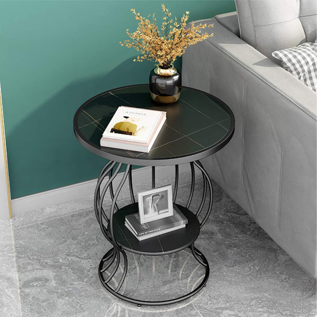 YF-Mirror 2-Tier Round Coffee Side Table with Marble Top & Gold Stainless Steel Frame - End Table, Tea Table for Living Room, Home Office, Bedroom - Perfect for Coffee Corner, Reading Nook & Small Space Decor