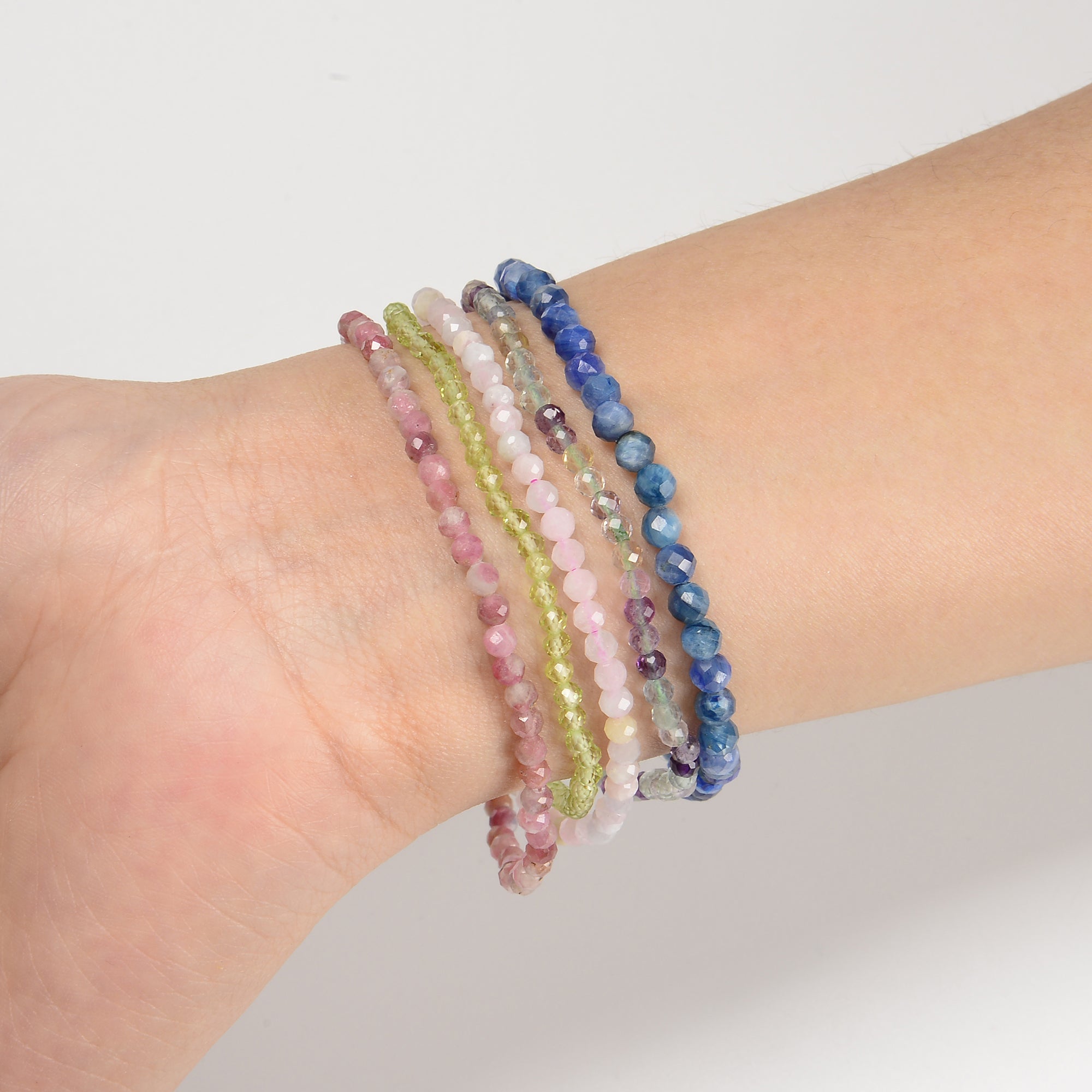 Natural Gemstone Faceted Round Beaded Elastic Bracelet - 2mm, 3mm, 4mm Sizes - 7.5