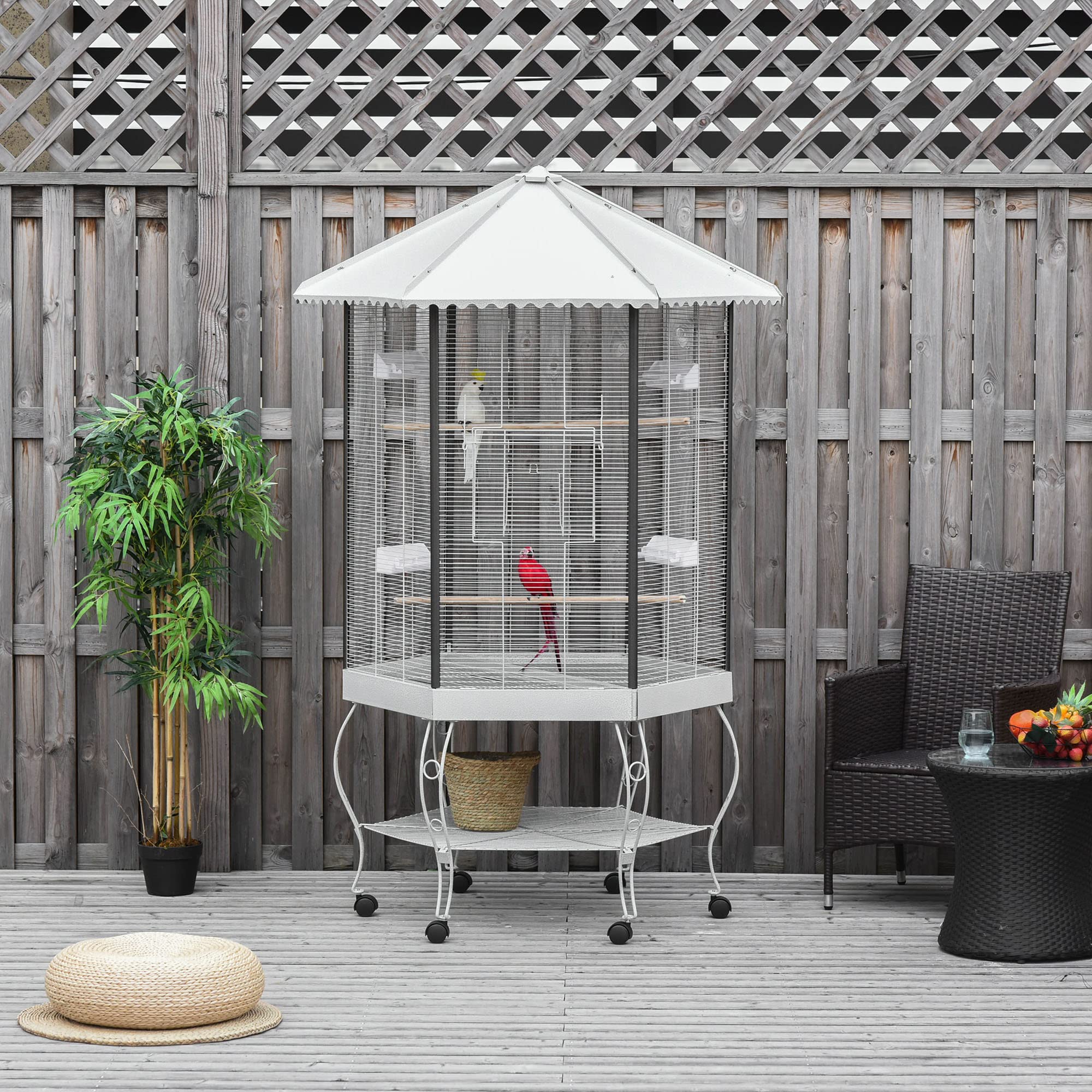 PawHut 44-Inch Hexagon Covered Canopy Portable Aviary Flight Bird Cage with Storage - Perfect for Indoor/Outdoor Use, Bird Watching & Pet Safety