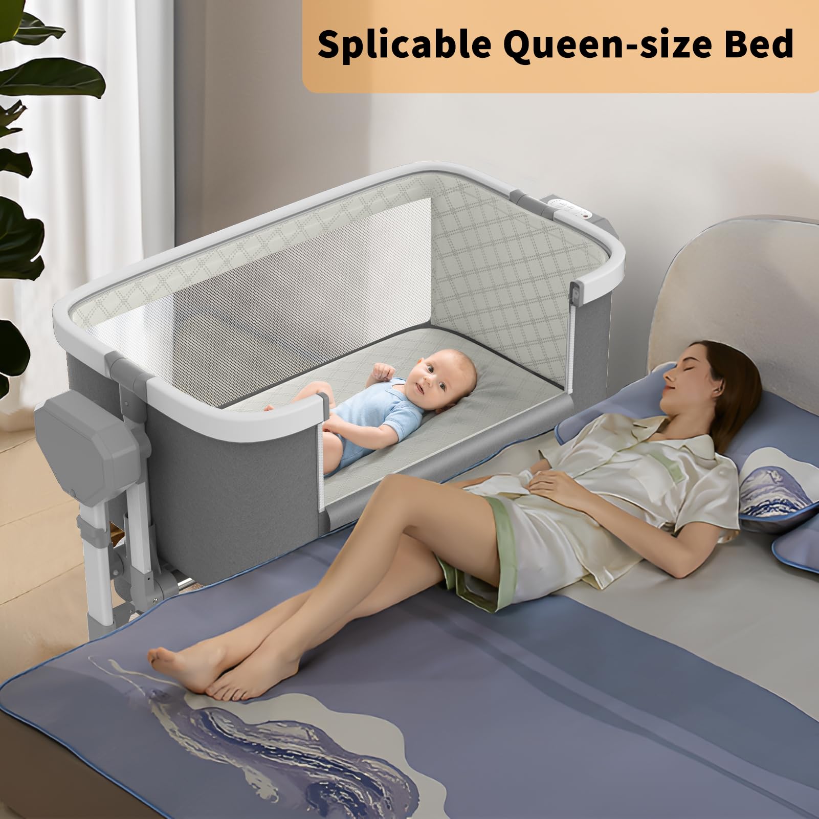 Electric Rocking Bassinet for Baby with Bluetooth & Wheels - 6 Height Adjustable, 5-Speed Swing Smart Crib for Newborns | Bedside Sleeper for Nursery, Daytime Napping & Nighttime Soothing