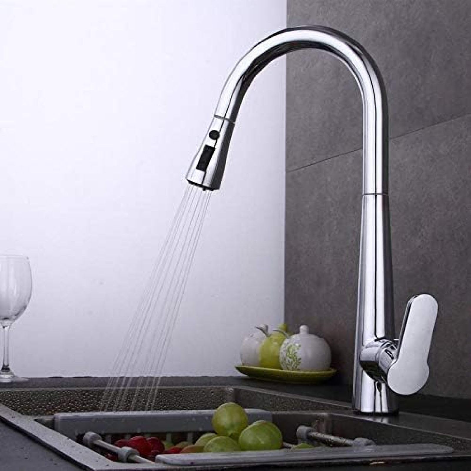 CRJUS Chrome Pull Out Kitchen Faucet with 3 Functions Sprayer - 360° Swivel Single Handle Mixer Tap for Kitchen Sink - Perfect for Washing Dishes, Filling Pots & Cleaning Vegetables