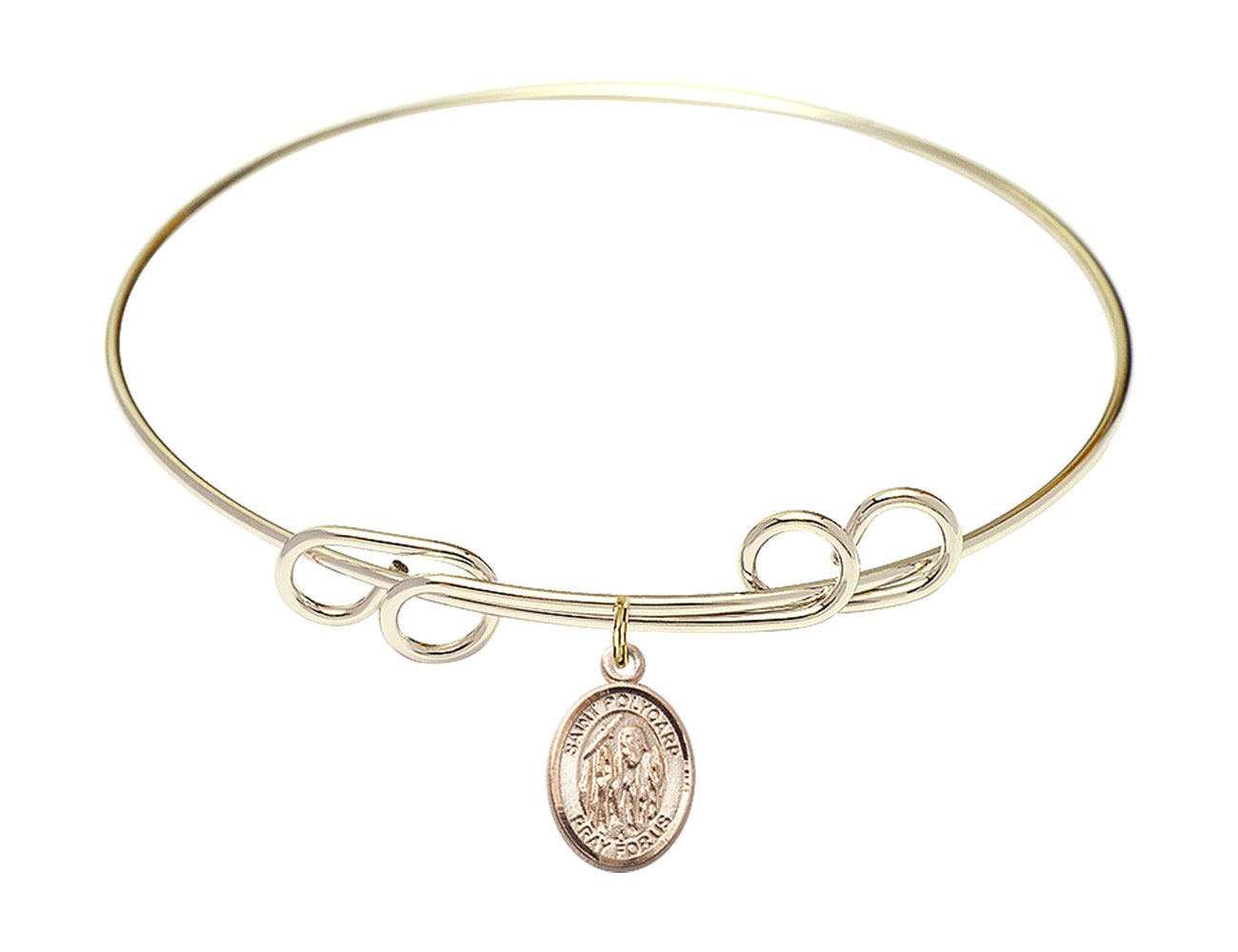 F A Dumont 8 Inch Round Double Loop Bangle Bracelet with St. Polycarp of Smyrna Charm - Elegant Religious Jewelry for Women, Perfect for Church, Weddings & Special Occasions