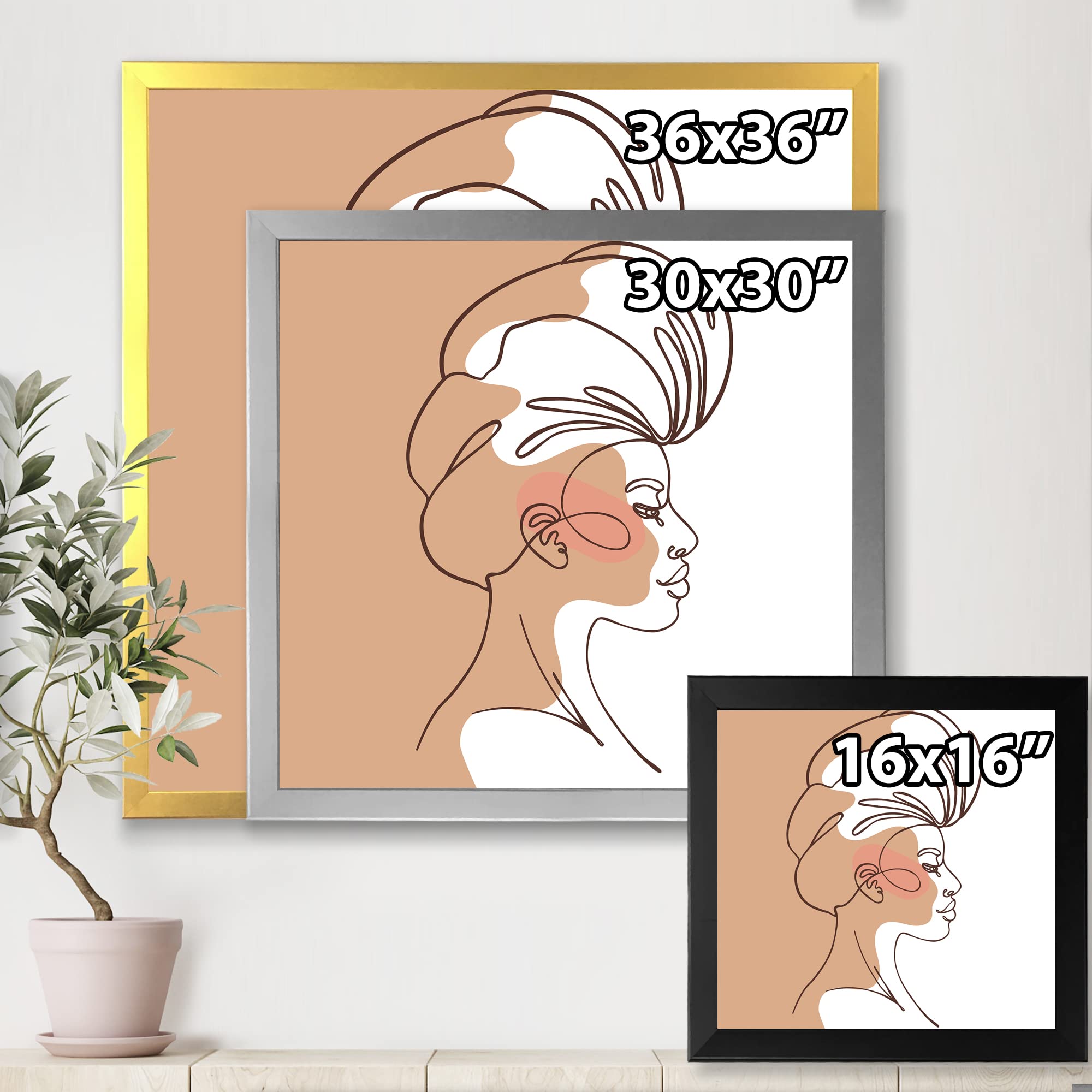 DesignQ One Line Portrait of African American Woman II - Modern Framed Wall Art Decor for Living Room, Bedroom & Office - Minimalist Black & White Line Drawing Artwork
