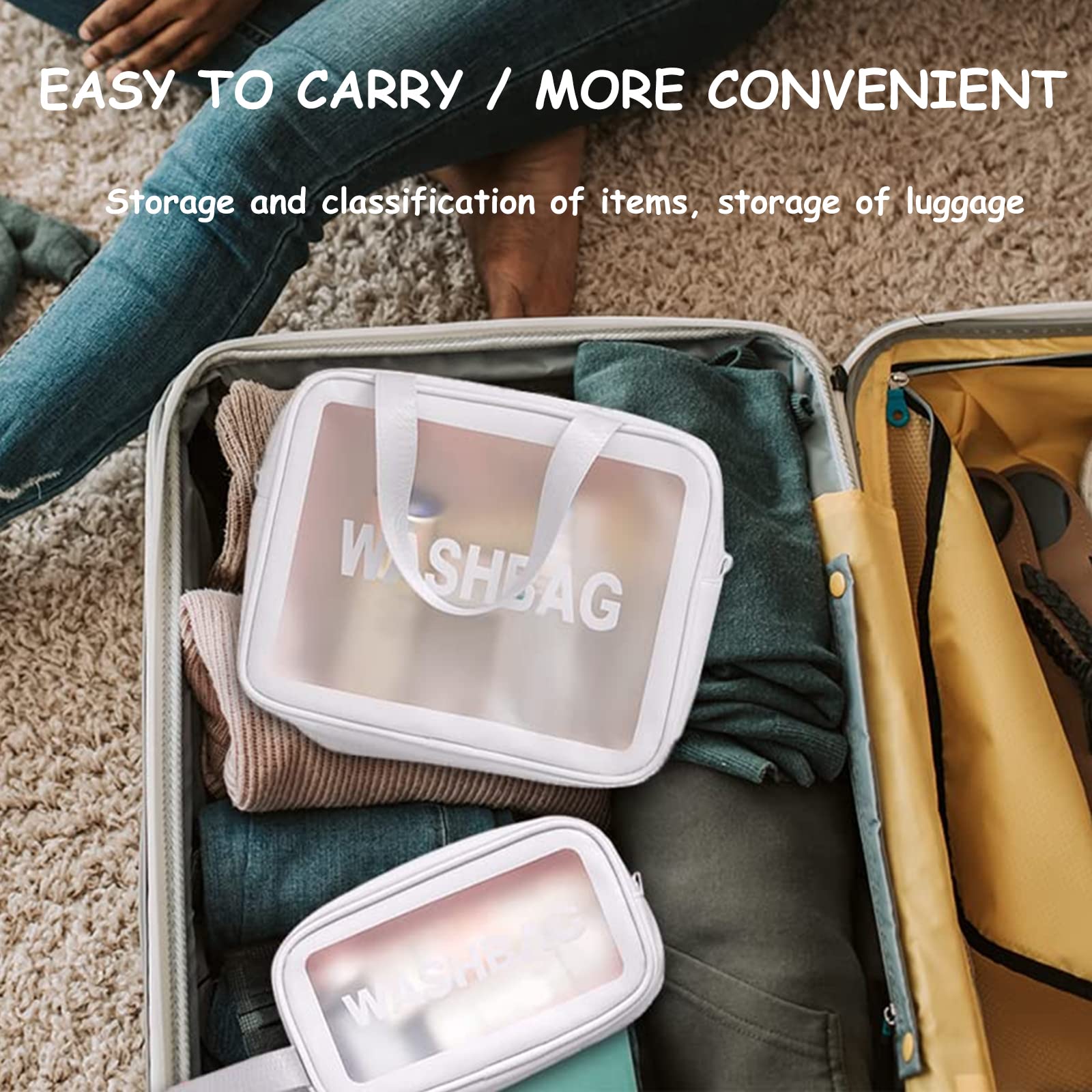 Waterproof Travel Toiletry Bag for Women & Men - Translucent Makeup Cosmetic Pouch Organizer for Toiletries, Cosmetics & Accessories (White) | Perfect for Air Travel, Camping & Gym Essentials