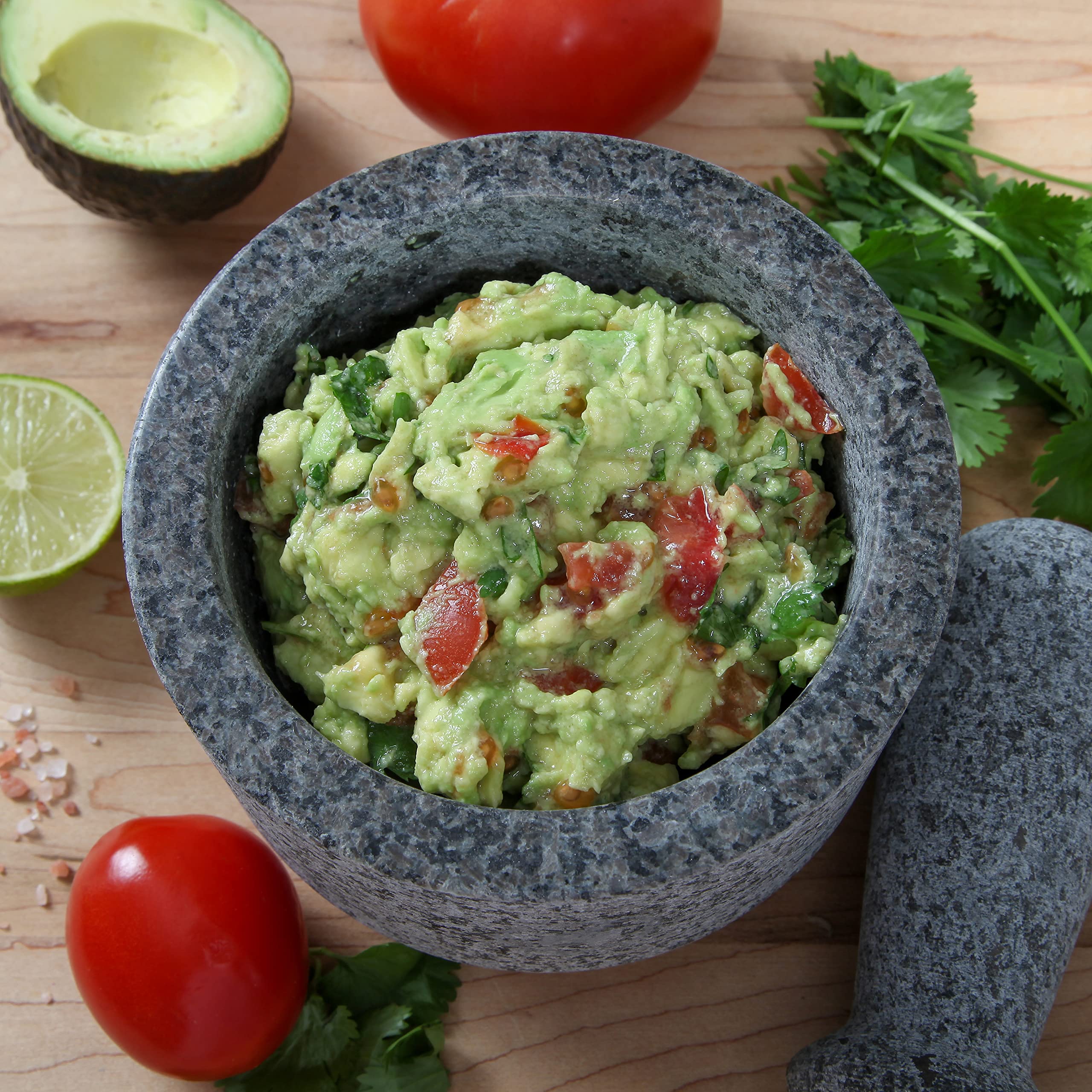 Premium Granite Mortar and Pestle Set - Large 2.1 Cup Stone Spice Grinder & Guacamole Bowl - Durable Molcajete Mexicano for Grinding Herbs, Spices, Nuts - Perfect for Mexican Cooking, Ayurvedic Remedies & Kitchen Prep