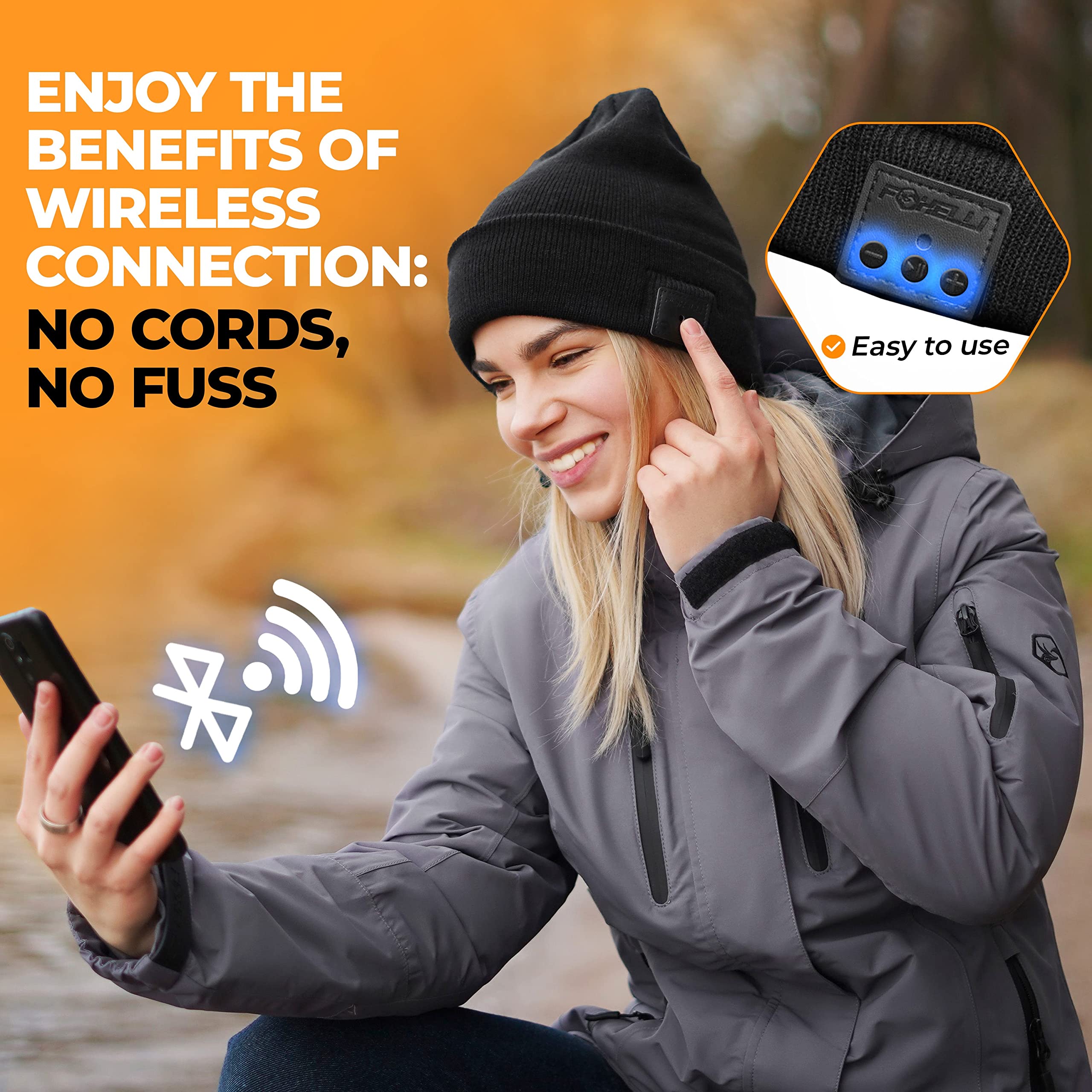 Foxelli Bluetooth Beanie Hat with Built-in Headphones - Wireless Winter Beanie for Men & Women - Perfect Tech Gift for Music Lovers, Runners & Outdoor Activities