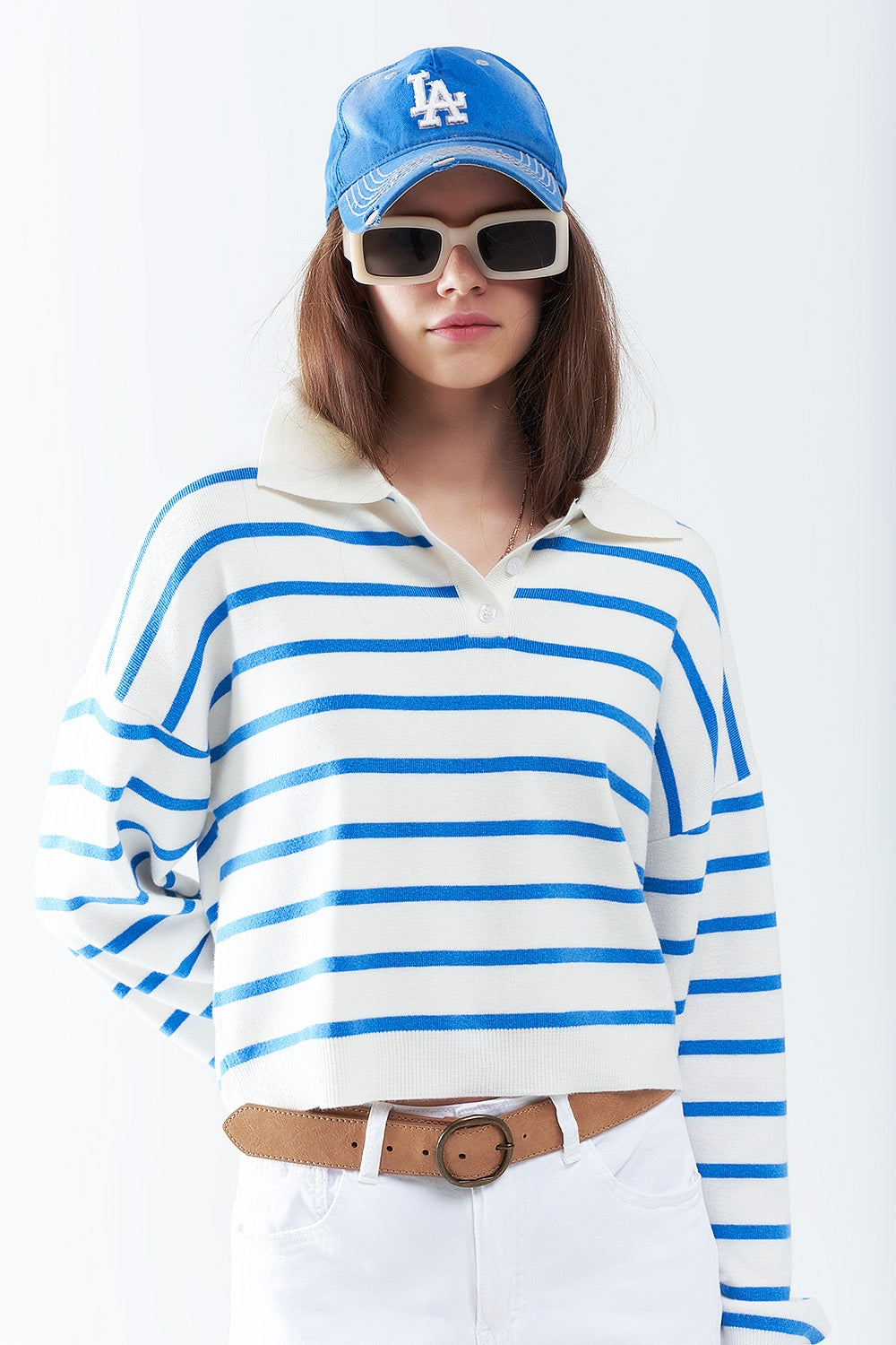Soft Striped Blue Knit Polo Shirt for Men - Comfortable Casual Wear for Office, Golf & Everyday Outfits