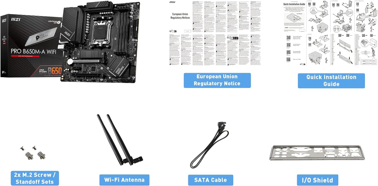 AMD Ryzen 5 7600X CPU & MSI PRO B650M-A WiFi Motherboard Bundle - AM5 Socket, mATX, DDR5, M.2 SSD, USB 3.2 Gen 2, Wi-Fi 6E - Perfect for Gaming PC Builds & Content Creation Workstations