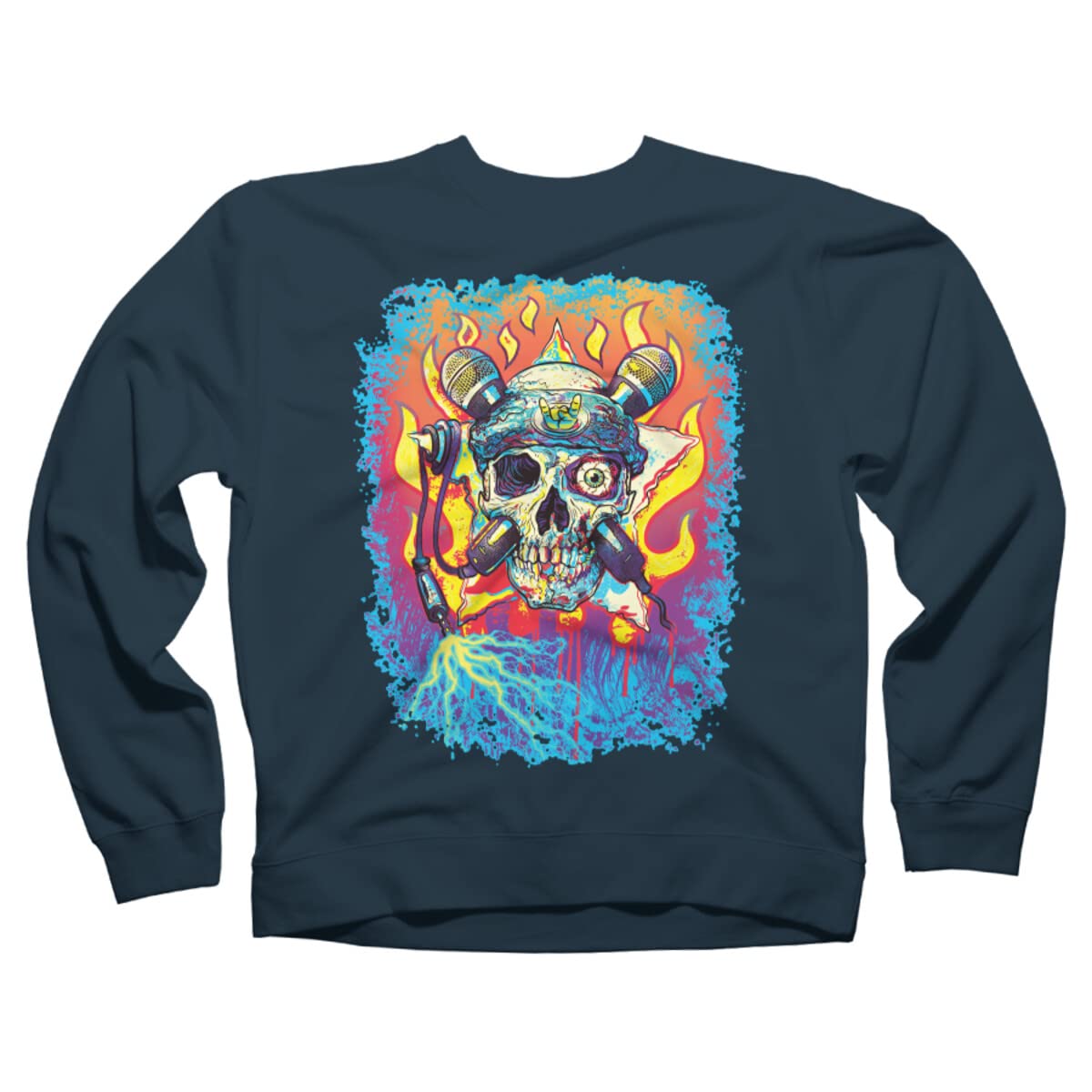 Vintage Rock 'n' Roll Skull with Crossbone Microphones Graphic Sweatshirt - Unisex Pullover Hoodie for Music Lovers - Perfect for Concerts, Festivals & Casual Wear