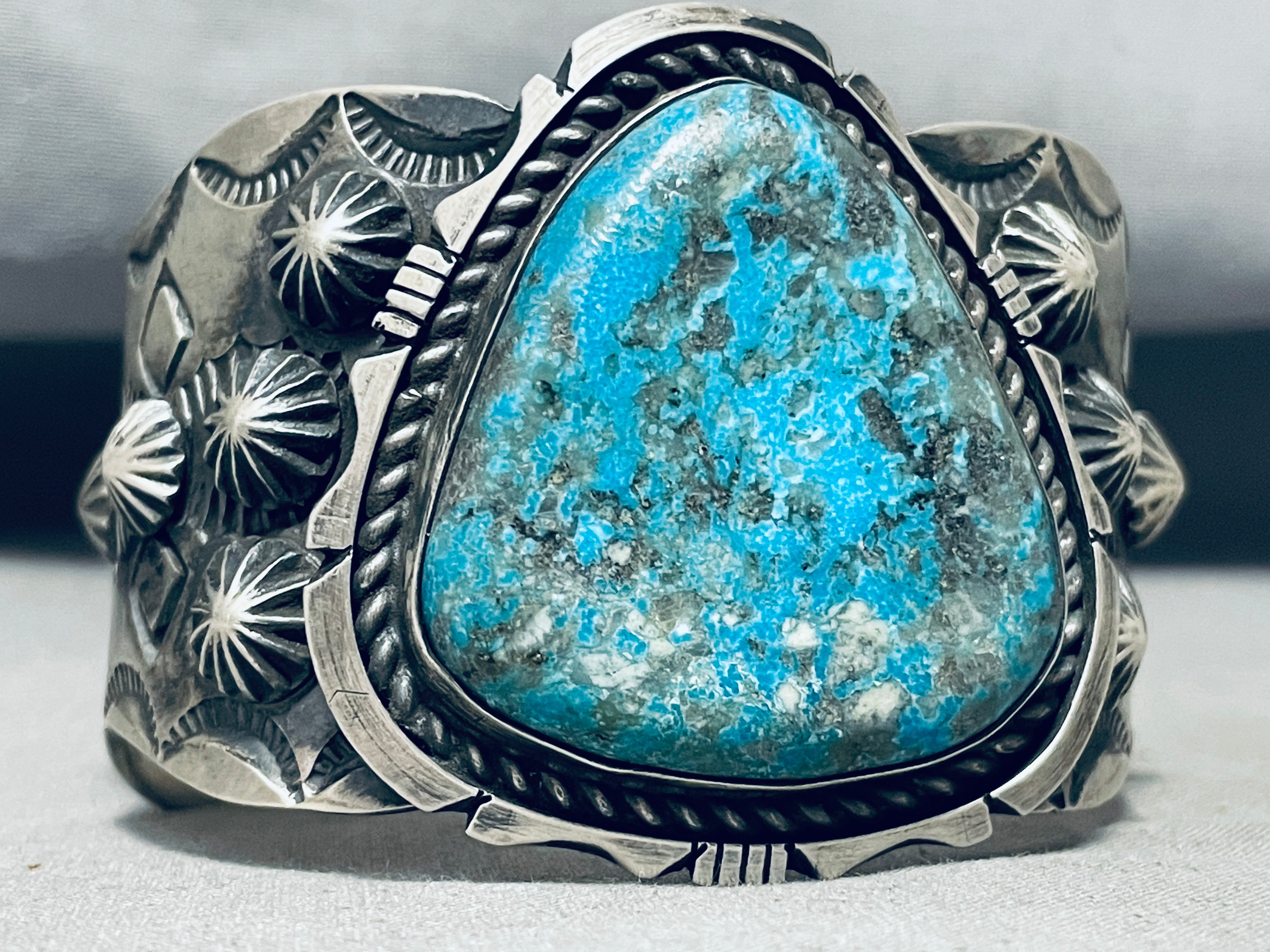 121 Gram Heavy Native American Navajo Pilot Mountain Turquoise Sterling Silver Bracelet - Handmade Jewelry for Women, Boho Chic Accessories, Perfect for Weddings & Special Occasions
