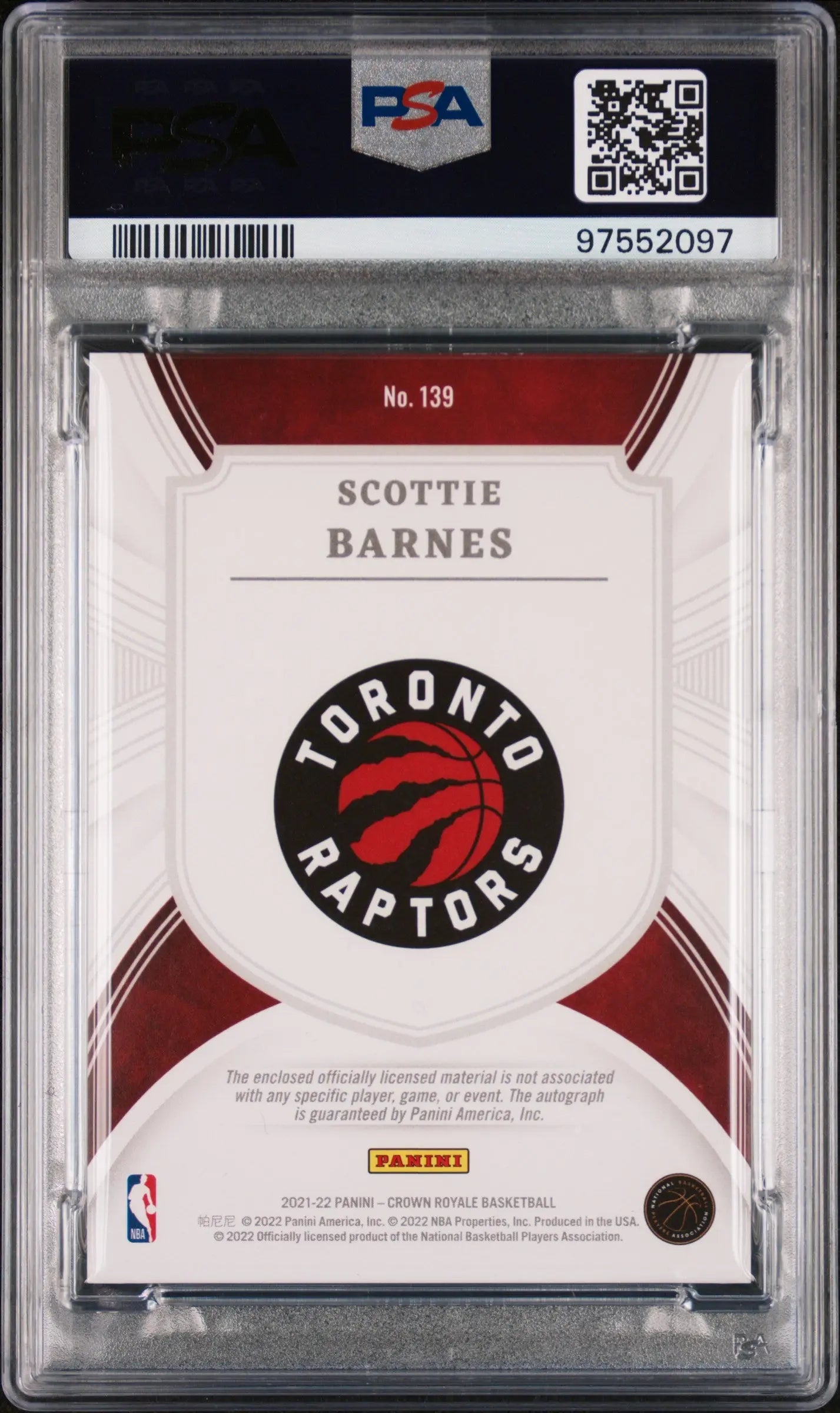 2021 Panini Crown Royale Scottie Barnes Rookie Patch Autograph PSA 8 Gem Mint 121/199 #139 - Perfect for NBA Collectors & Sports Memorabilia Enthusiasts