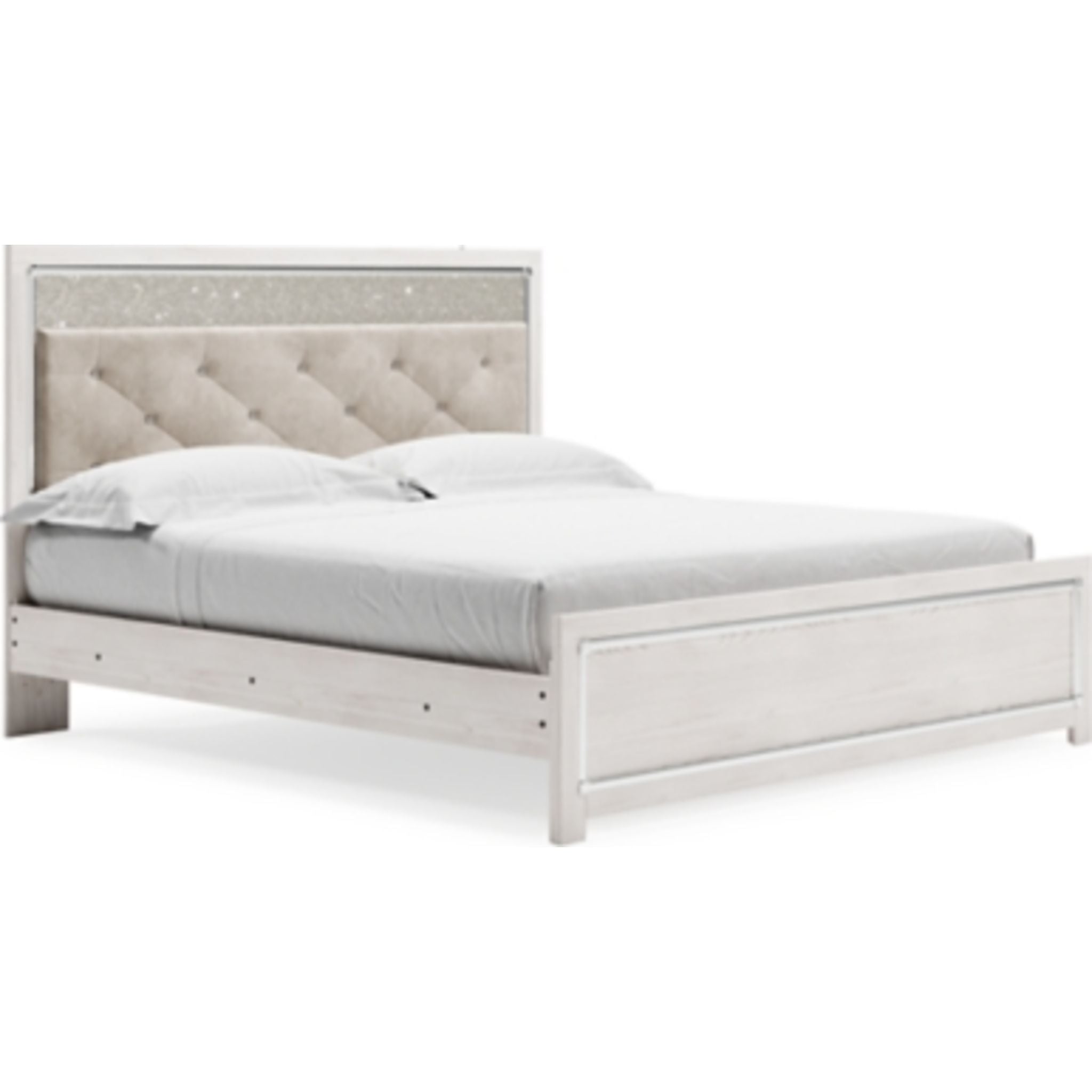 Altyra White Panel Bed Frame - Queen Size, Modern Platform Bed with Upholstered Headboard for Bedroom Decor