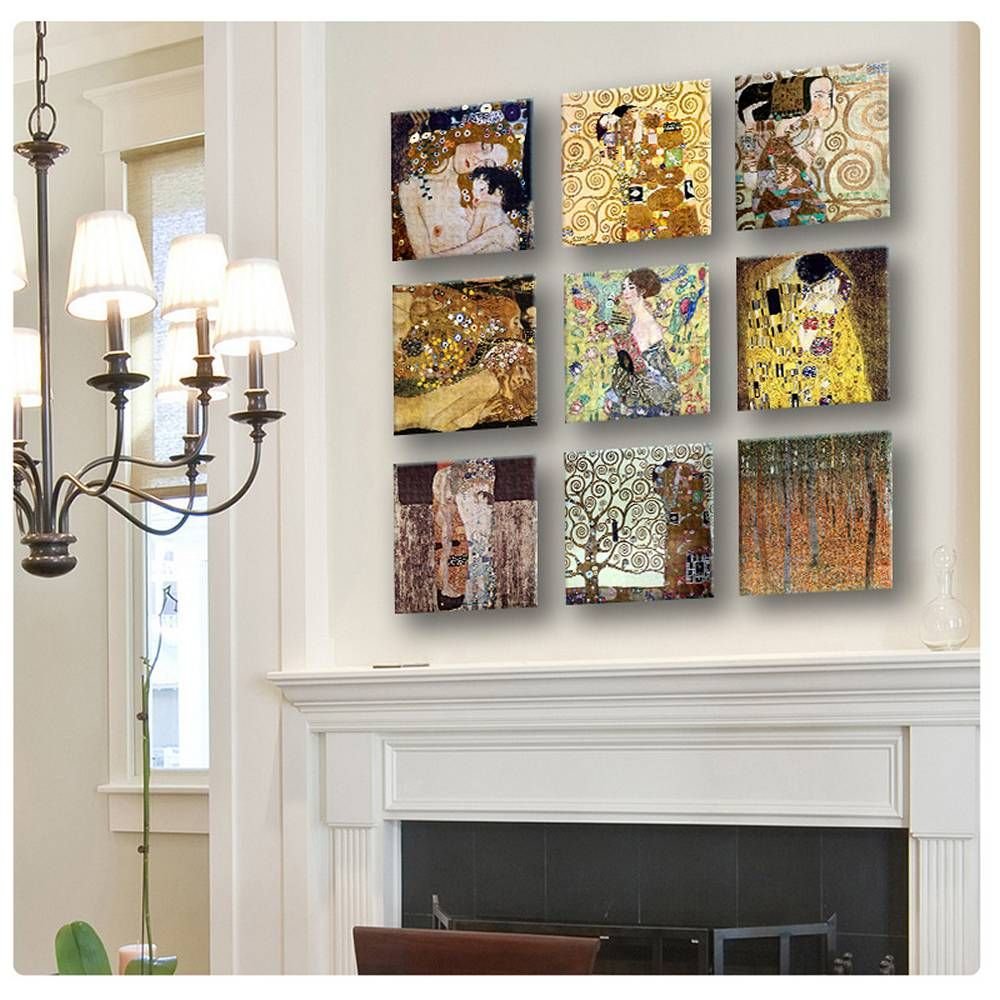 Gustav Klimt Mother Kiss Tree Life Fan Wall Sticker Vinyl Decal - Set of 9 (16x16 Inches / 41x41cm) | High-Quality Art Print for Home Decor | Perfect for Living Room, Dining Room & Bedroom Wall Art | Easy-to-Apply Removable Wall Decoration