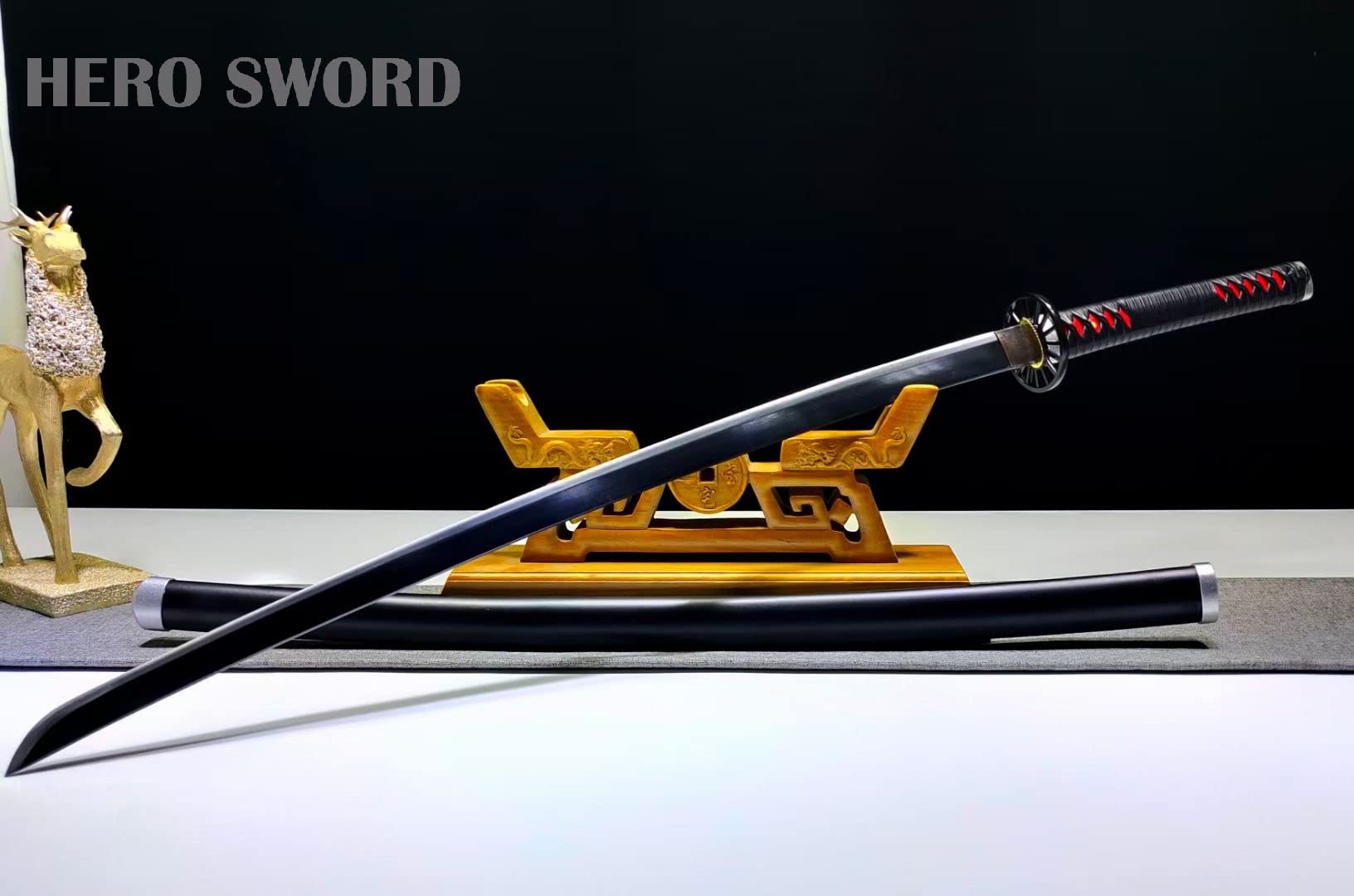Handmade 1095 High Carbon Steel Demon Slayer Katana Sword - Agatsuma Zenitsu Cosplay Knife, Sharp Japanese Anime Sword, Real Weapon for Collection & Display - Perfect for Cosplay, Anime Enthusiasts, and Martial Arts Training