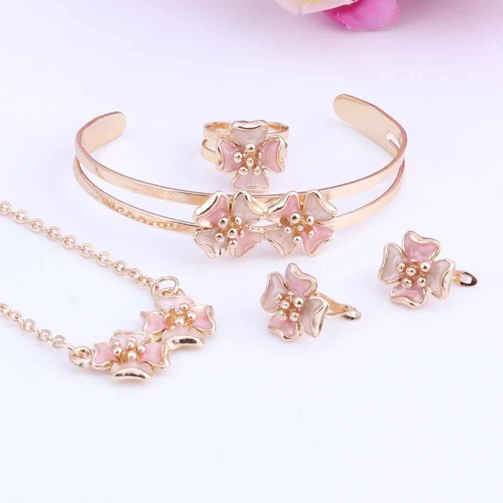 Cute Gold Flower Jewelry Set for Girls - Elegant Necklace, Bracelet & Earrings Set - Perfect for Birthday Gifts, Parties & Everyday Wear