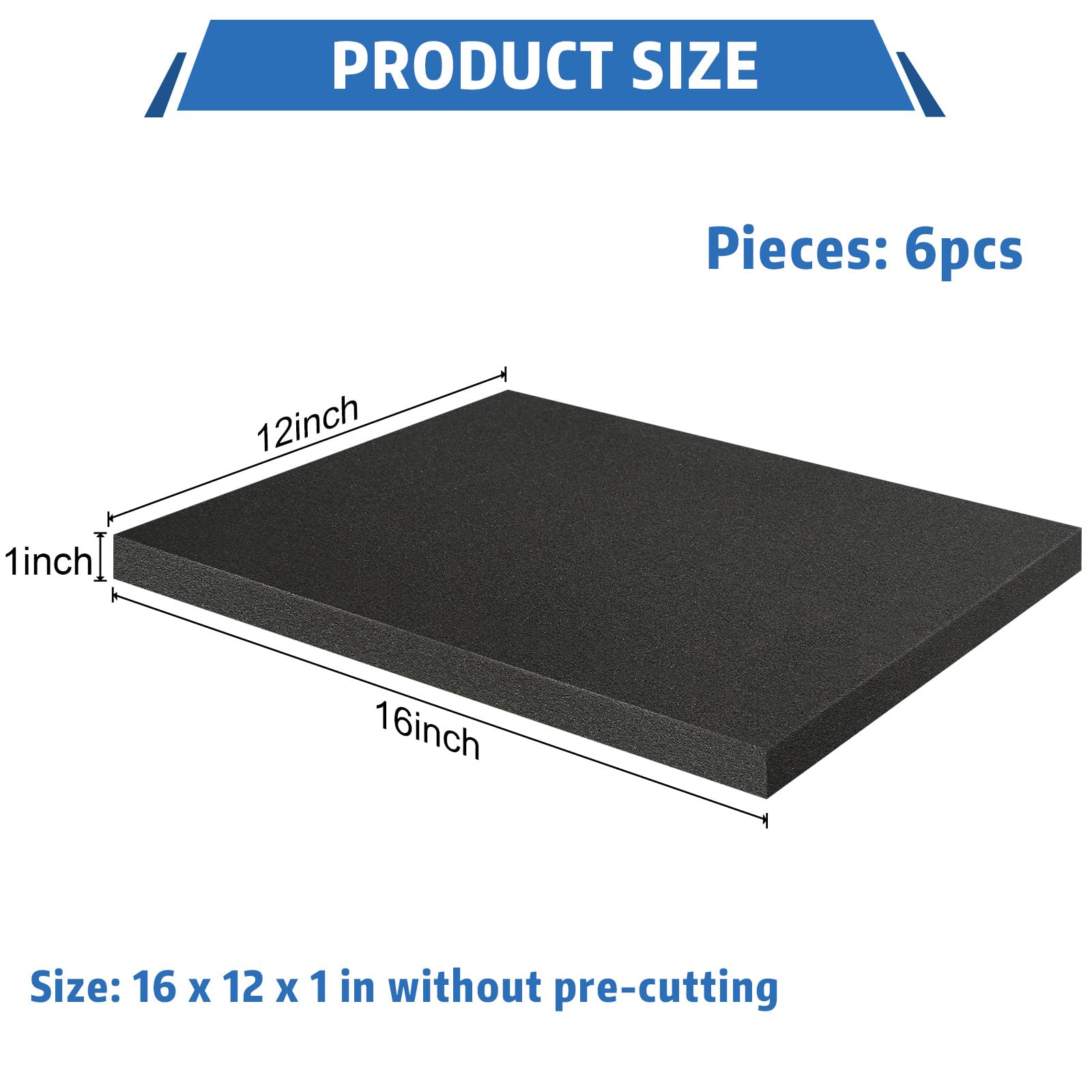 Storystore Polyurethane Foam Sheets - 6 Pack Black Foam Padding Inserts (16
