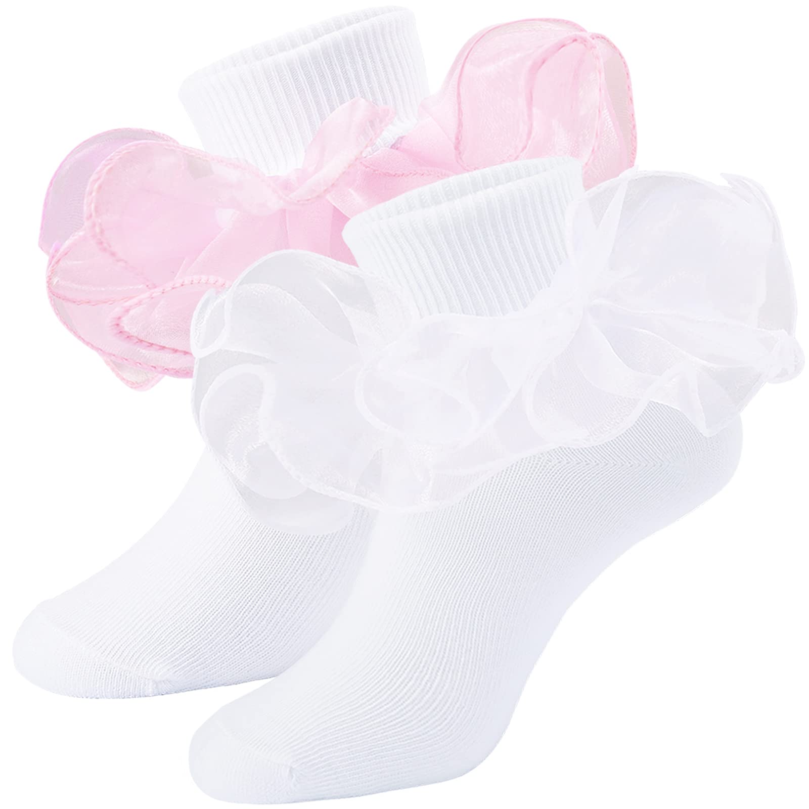 Girls Ruffle Socks - Double Lace Frilly Dress Socks for Toddlers & Little Girls (2-3 Pack) - Perfect for Parties, School & Special Occasions