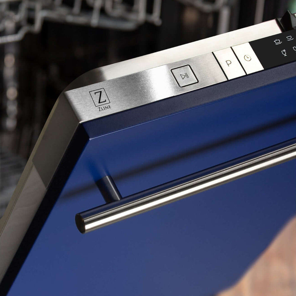 ZLINE 24 Inch Built-In Dishwasher with Blue Matte Finish, Stainless Steel Tub & Modern Handle - Ultra Quiet 52dBa - Perfect for Modern Kitchens & Small Spaces
