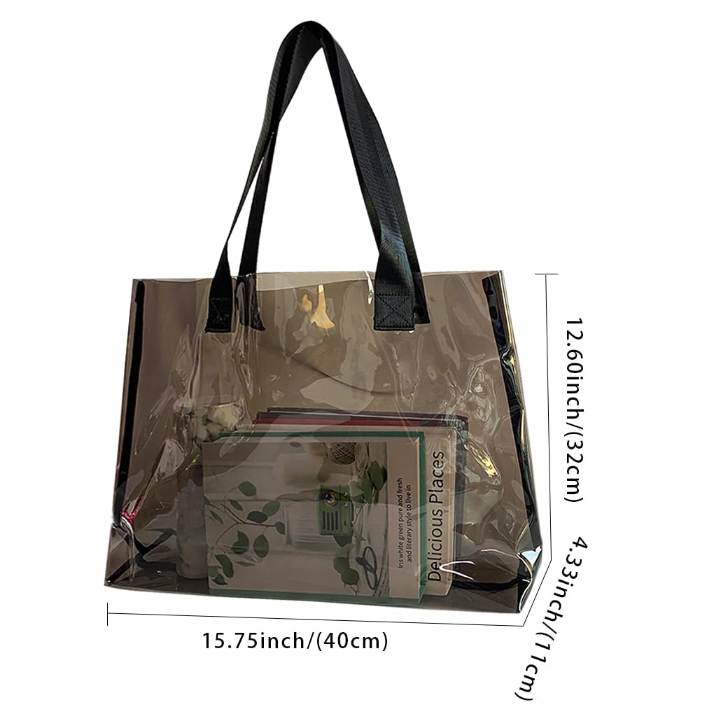 Stadium Approved Clear Tote Bag - Large Waterproof PVC Transparent Shoulder Bag with Handles for Beach, Work & Sports (Grey) | Perfect for Concerts, Gym, Travel & Shopping