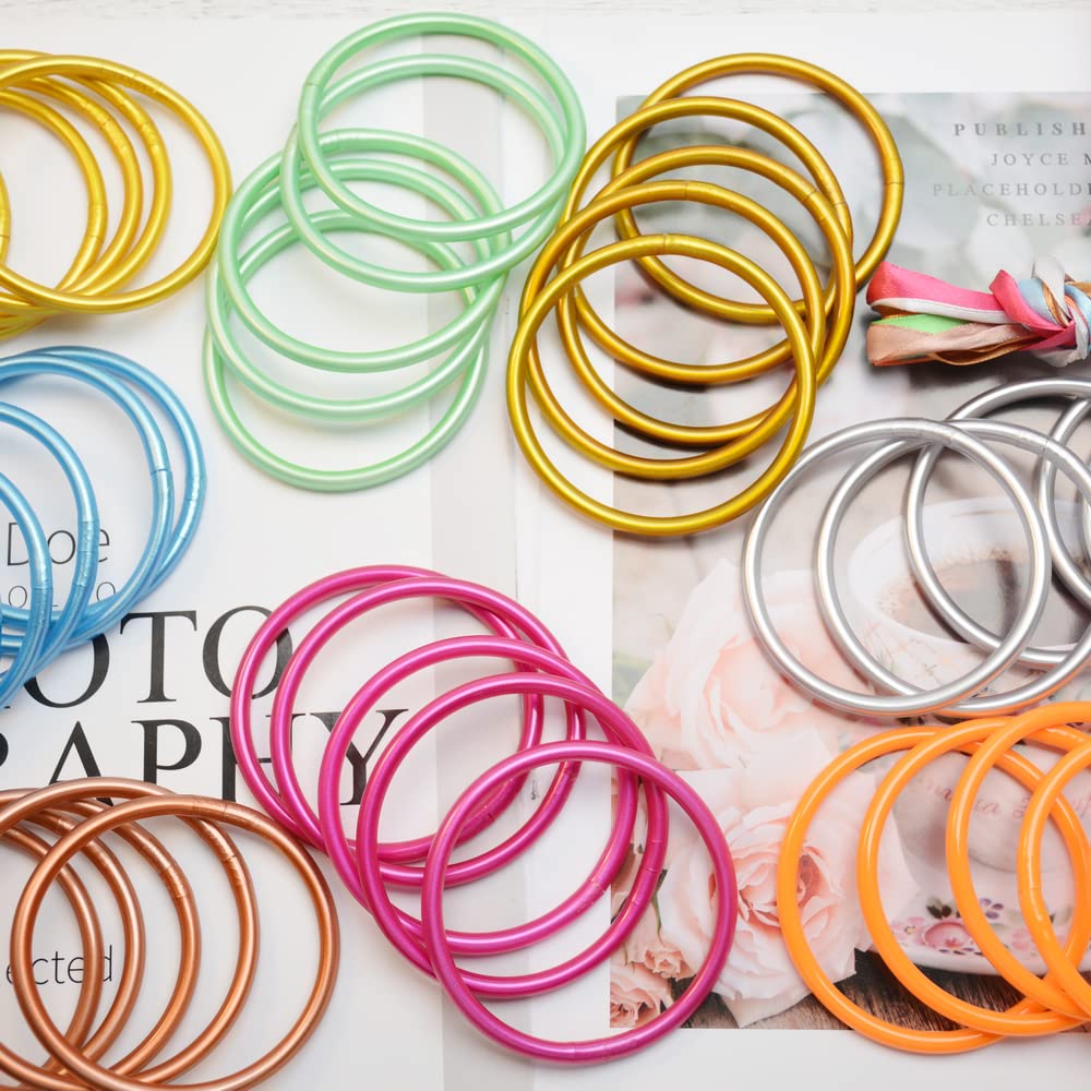 Lantintop 5-Pack Soft Silicone Jelly Bangles Bracelets for Women - Boho Beach Style Flash Filled Stretchy Bracelets | Perfect for Summer Outfits, Music Festivals & Vacation Accessories
