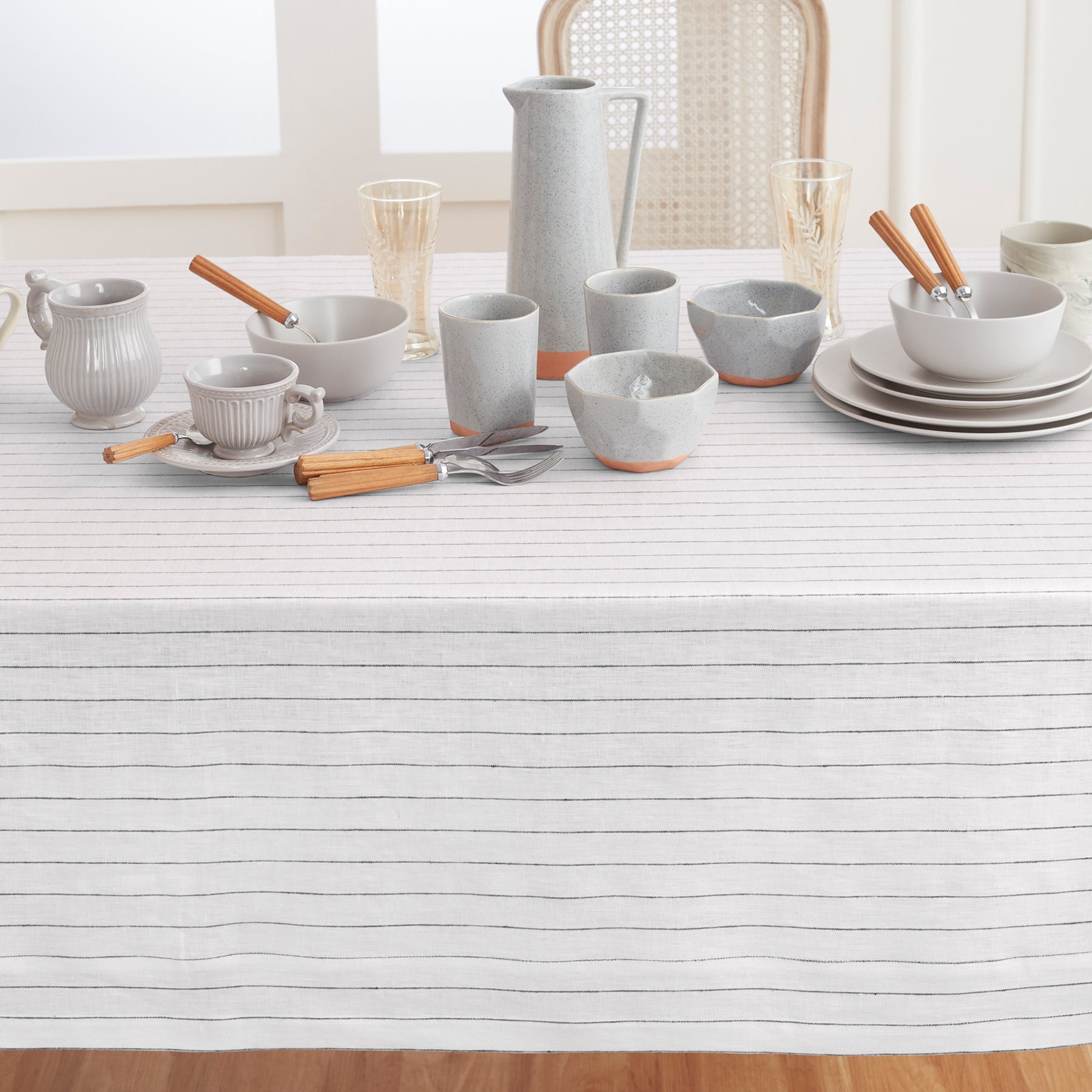 Elegant Pinstripe Tablecloth for Dining & Events - Premium Cotton Table Cover for Restaurants, Weddings & Home Decor