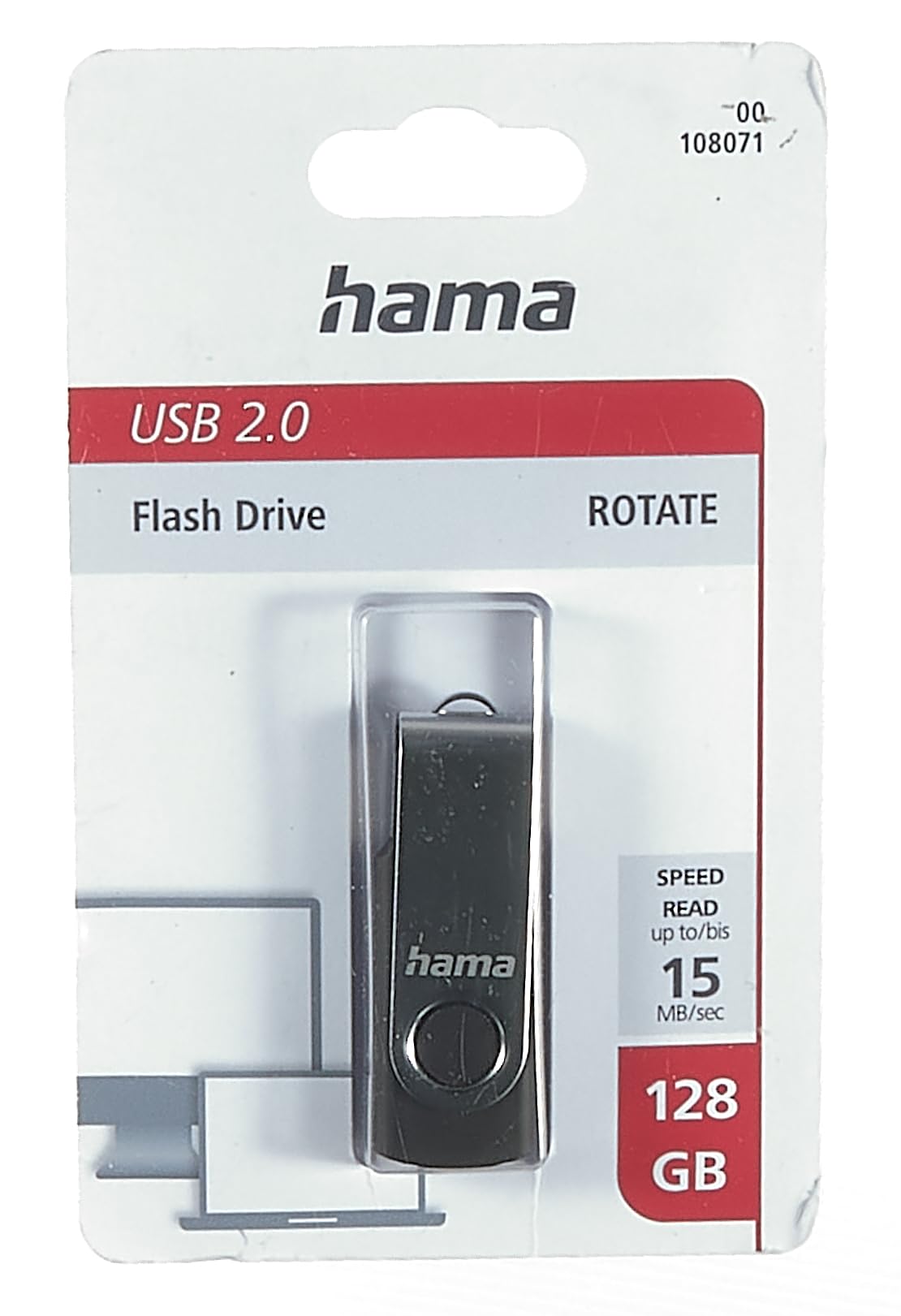 Hama Rotate FlashPen USB 2.0 128GB Memory Stick with 15MB/s Transfer Speed - Black & Silver | Portable USB Drive for Work, School, Data Backup & File Sharing