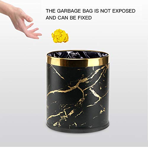 2.6 Gallon Small Office Trash Can with Lid - Black Gold Marble Bathroom & Bedroom Waste Basket - Invisible Garbage Bin for Living Room, Kitchen, Dorm - Odor Control & Space Saving Design