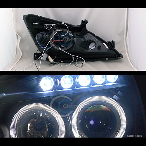 JDM Black LED Halo Projector Headlights with DRL - Compatible with 2003-2007 Honda Accord - Upgrade Your Car's Style & Night Visibility for Safer Driving