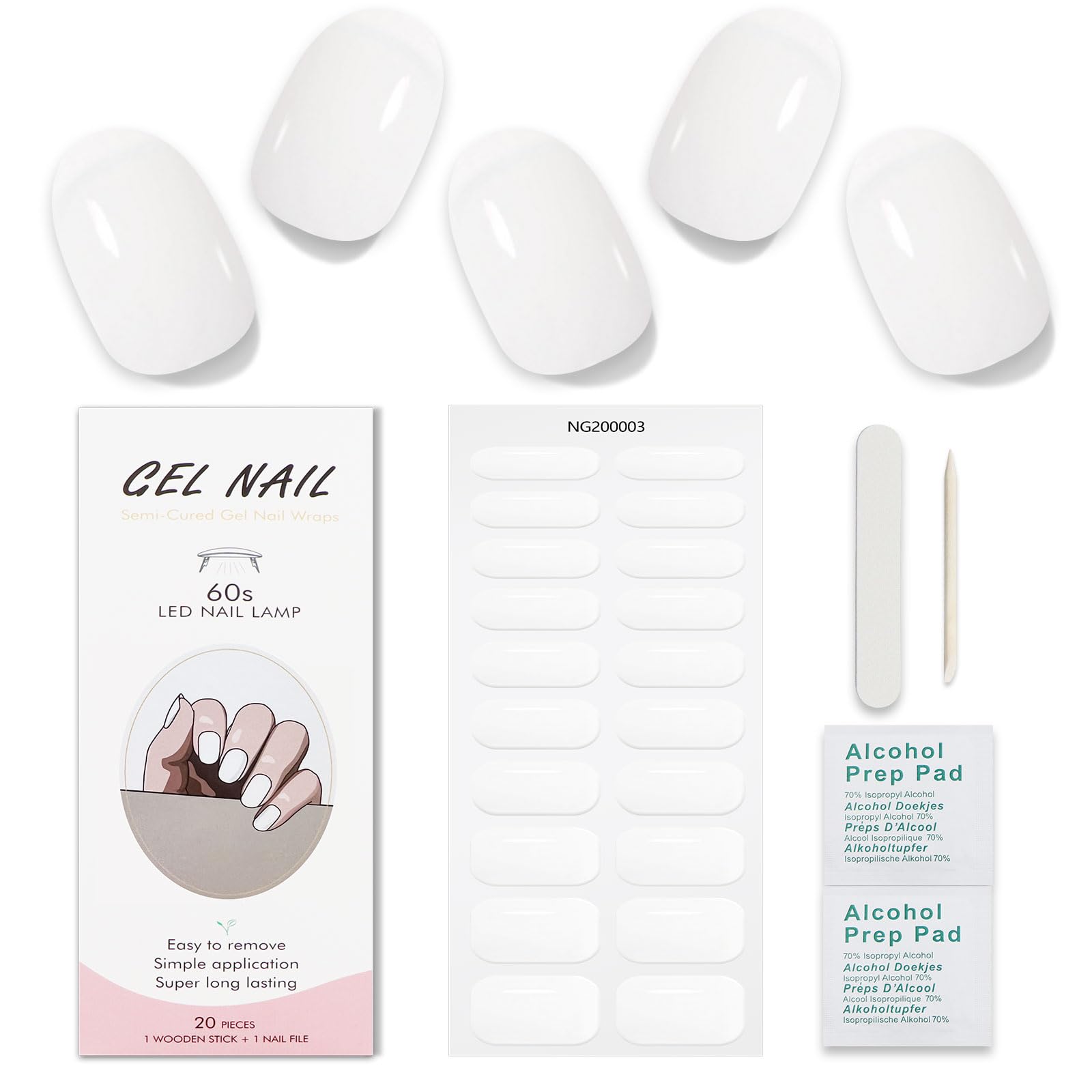 JMEOWIO White Semi-Cured Gel Nail Stickers & Strips - DIY UV/LED Gel Nail Wraps for Salon-Quality Nail Art Designs | Perfect for Home Manicures, Parties & Special Occasions
