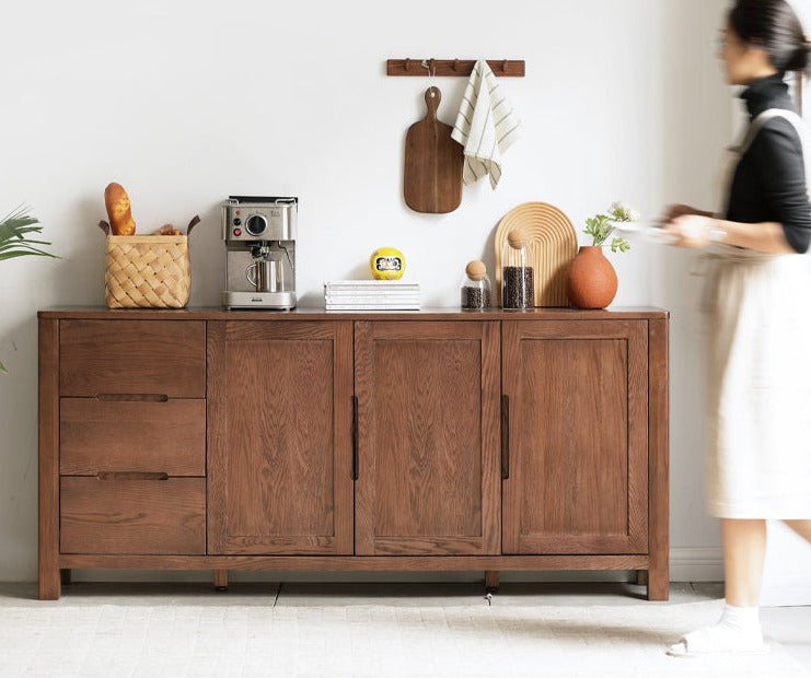 Oak Solid Wood Nordic Sideboard - Modern Scandinavian Buffet Cabinet for Dining Room & Living Room Storage