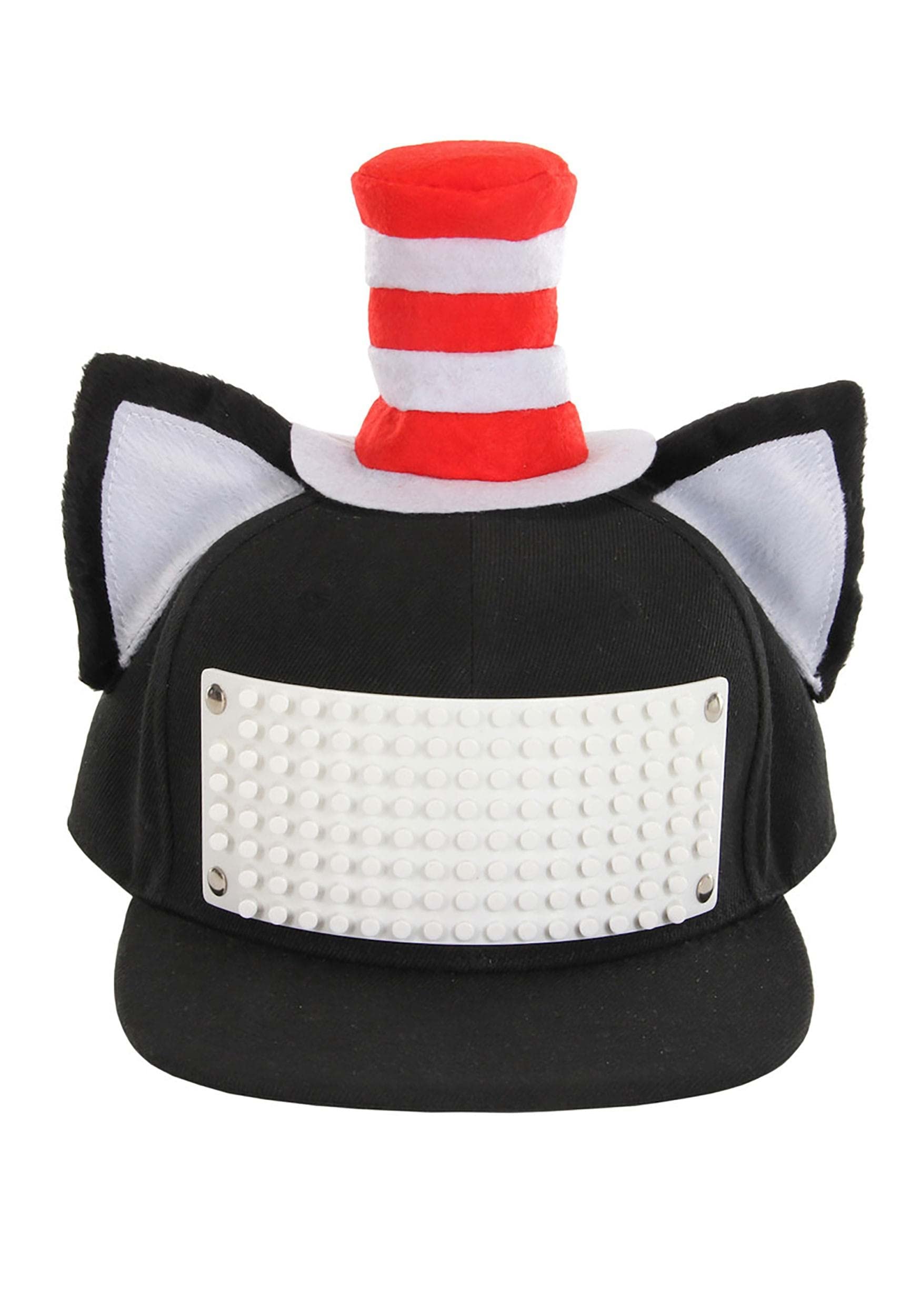 Dr. Seuss Cat in The Hat Snapback Hat - Fun Costume Building Blocks Cap in Standard Black | Perfect for Halloween, Cosplay & Themed Parties