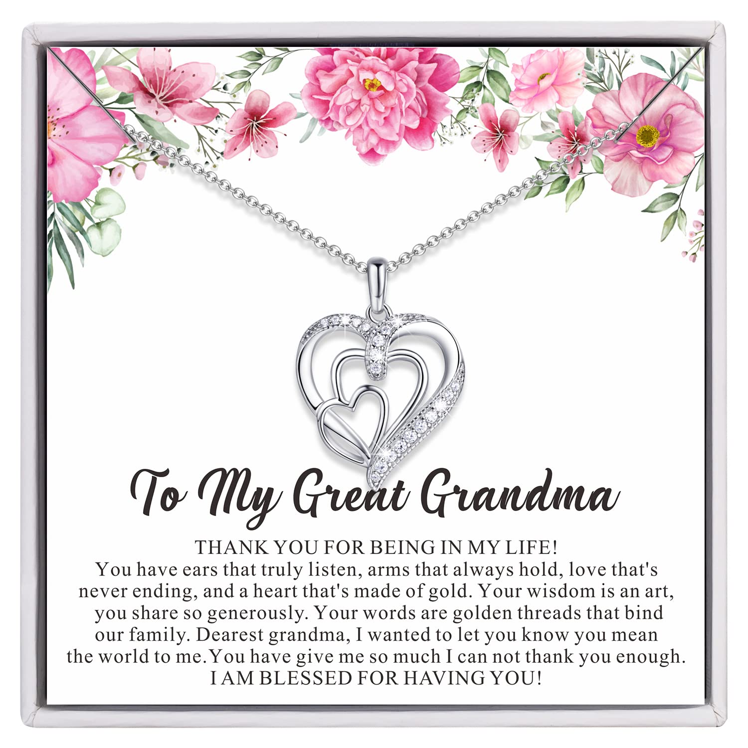 18K White Gold Filled 925 Sterling Silver Heart Necklace - Thoughtful Birthday Gift for Grandma from Grandchildren | Elegant Jewelry for Mother's Day, Anniversary & Special Occasions