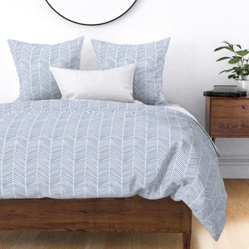 Custom Blue Arrow Chevron Watercolor Print Cotton Sateen Duvet Cover - Full/Queen Size for Nursery & Boys Room | Soft Abstract Feather Design Bedding for Baby & Kids | Perfect for Modern Home Decor & Gift Giving