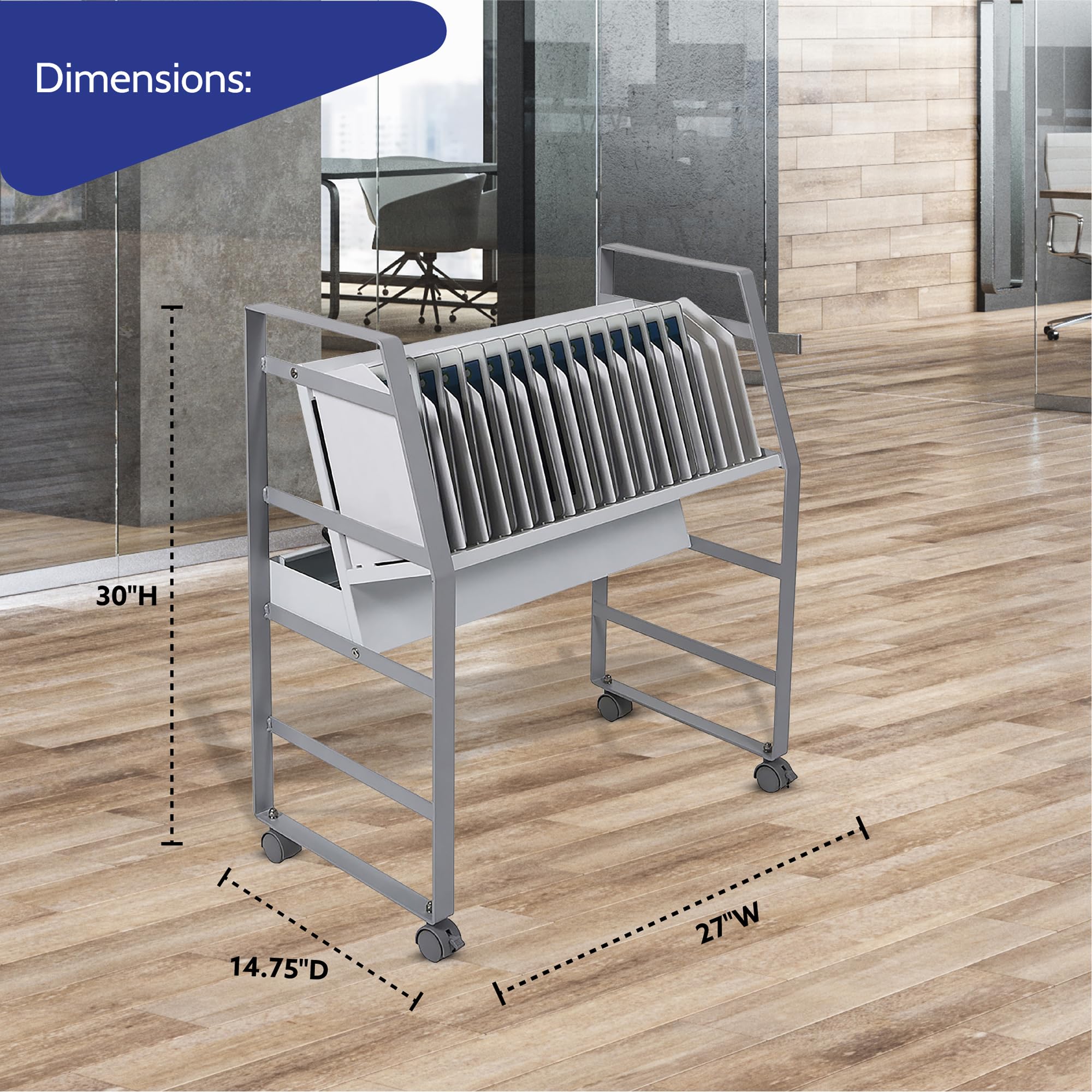 Offex Rolling Open Charging Cart with Steel Frame - Cord Management & 16 Device Capacity for Tablets & Chromebooks | Ideal for Classrooms, Offices & Libraries