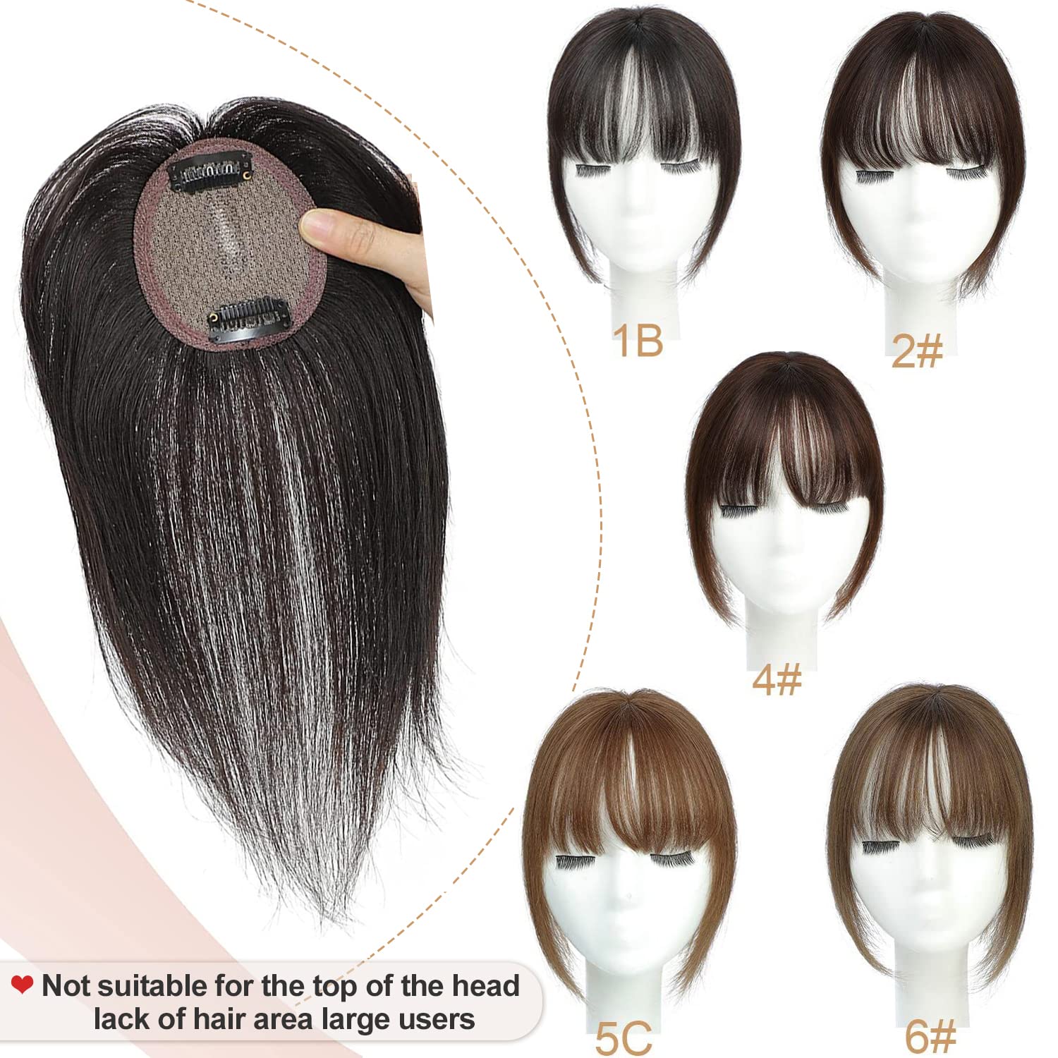 Molefi Women's Real Human Hair Toppers with Bangs - Premium Remy Hair Extensions for Thinning Hair & Wiglets | Perfect for Daily Wear, Special Occasions & Hair Volume Boost