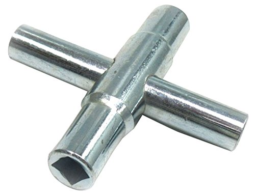 4-Way Steel Water Key - Heavy Duty Brass Plumbing Tool for Garden Hose, Outdoor Faucet & Irrigation Systems