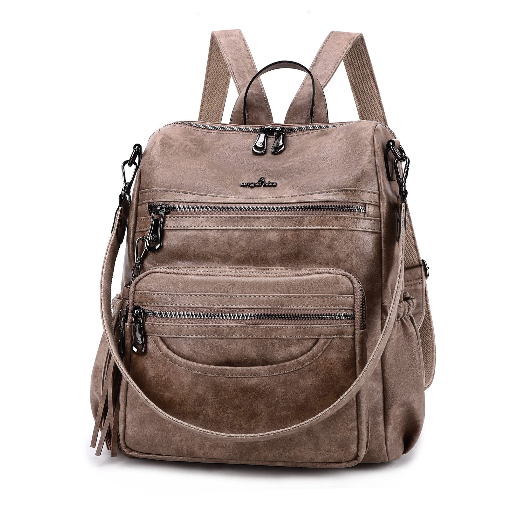 Angel Kiss Women's PU Leather Backpack Purse - Stylish Casual Shoulder Bag with Zipper Closure for Work, Travel & Daily Use