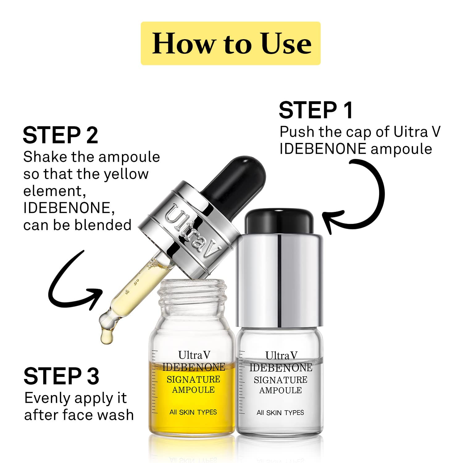 UltraV Idebenone Signature Ampoule - Anti Aging Antioxidant Serum with Peptides, Niacinamide & Hyaluronic Acid - Reduces Wrinkles, Smooths & Softens Skin - 0.27 fl.oz (4 Packs) 12,000ppm - Perfect for Night Routine & Dry Skin Care