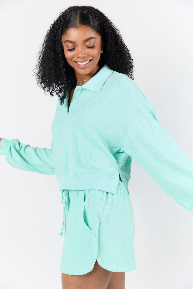 Hammock Haven Mint Green Textured Terry Knit Lounge Set - Soft Cotton Sleepwear & Loungewear for Women - Perfect for Relaxing at Home, Spa Days, and Cozy Evenings