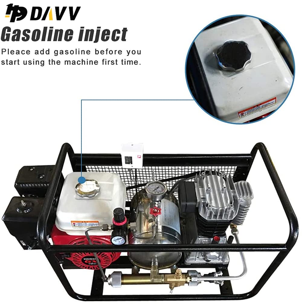 Gasoline-Powered 5HP Air Compressor 250L/Min 3.5Kw 115psi with 50ft Hose & Dual Regulators - Ideal for Hookah Diving, Industrial Use, and Surface Air Supply Operations