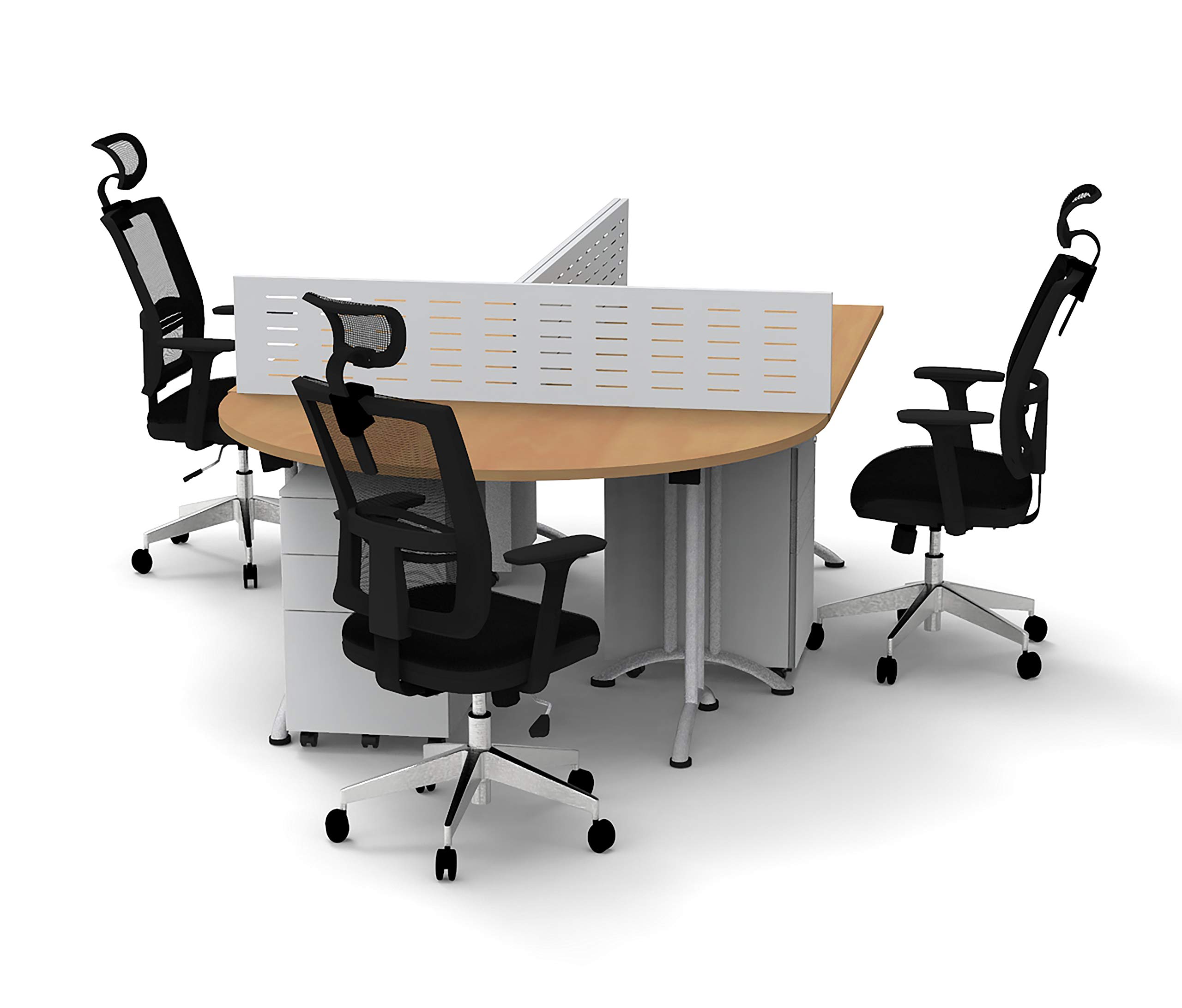 3-Person Workstation Desk - Beech Compact Meeting Table Set Model 6647 (12-Piece Group with Chairs & Screens) - Ideal for Office Collaboration, Team Meetings & Seminar Spaces - Ready-to-Use Foldable Design for Small Offices & Conference Rooms