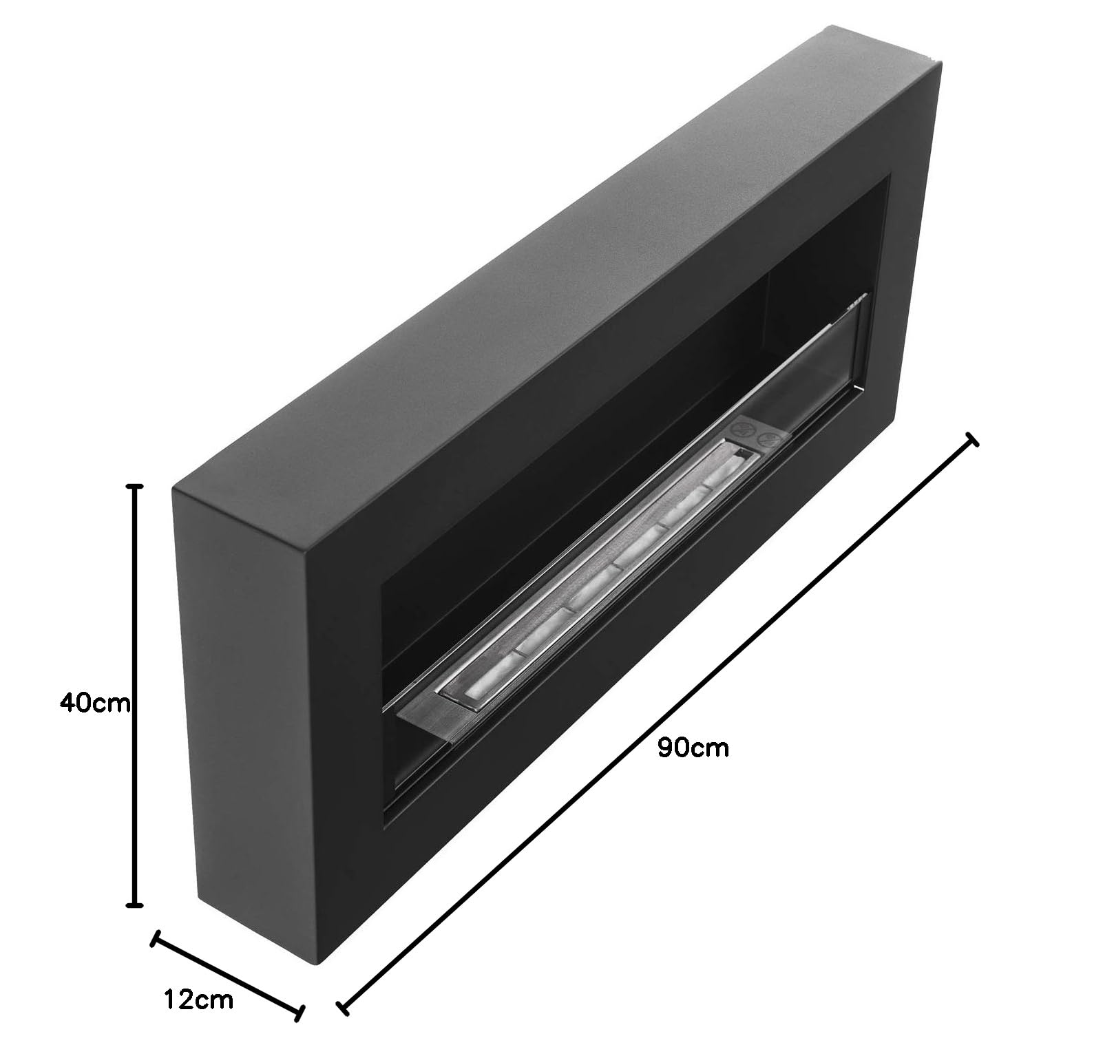 Black Wall-Mounted Bioethanol Fireplace Box - 90 x 40 cm Glass Panel Design | Modern Hanging Ethanol Fireplace for Living Room, Bedroom & Outdoor Decoration | Eco-Friendly & Ventless Heating Solution