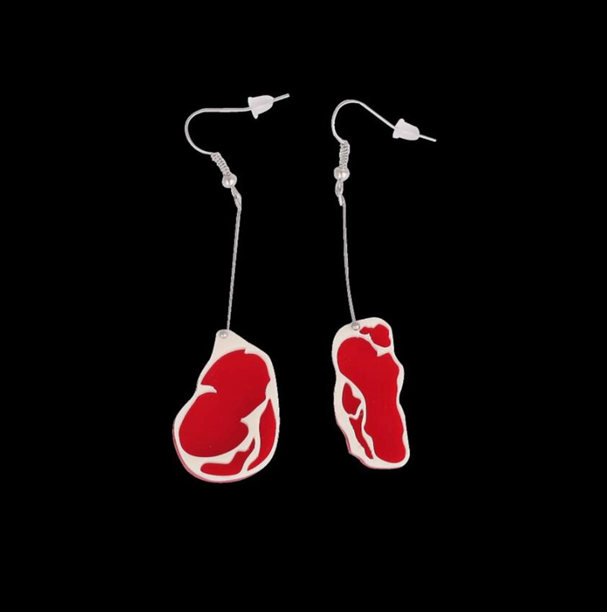 Funky Red Meat Food Dangle Earrings for Women - Acrylic Statement Jewelry - Perfect for Costume Parties, Halloween & Unique Fashion Accessories