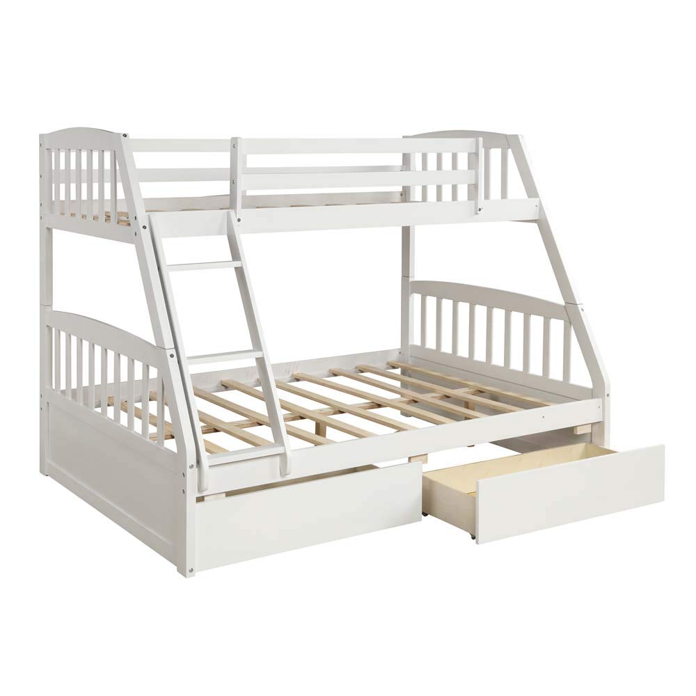 Solid Wood Twin Over Full Bunk Bed with 2 Storage Drawers - White | Space-Saving Kids & Guest Bedroom Furniture | Perfect for Small Rooms, Shared Kids' Rooms & Vacation Homes