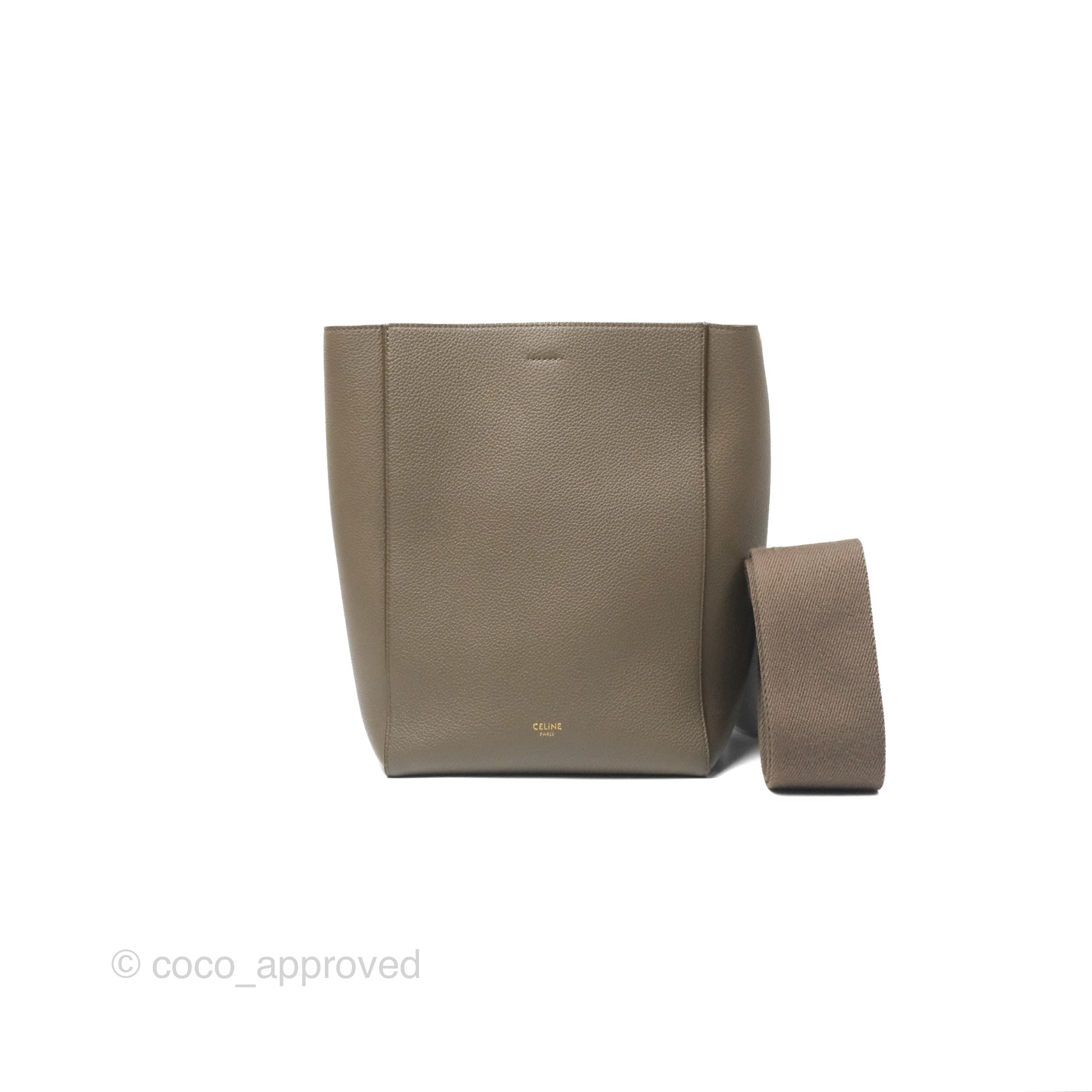 Celine Small Sangle Bucket Bag in Taupe Grained Calfskin with Gold Hardware - Perfect for Work, Travel & Everyday Luxury