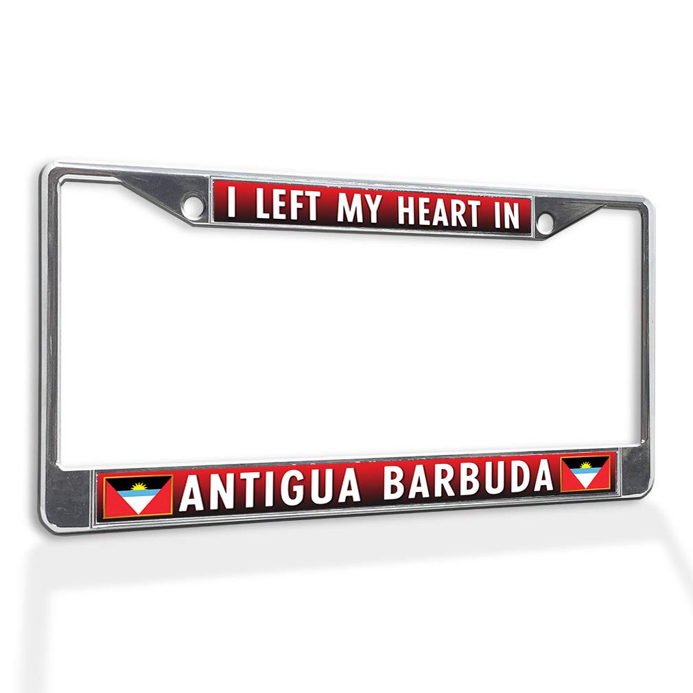 Stainless Steel License Plate Frame - 'I Left My Heart in Antigua Barbuda' Weatherproof Car Accessory with Chrome Finish & 2-Hole Mounting - Perfect for Car Enthusiasts & Travel Lovers